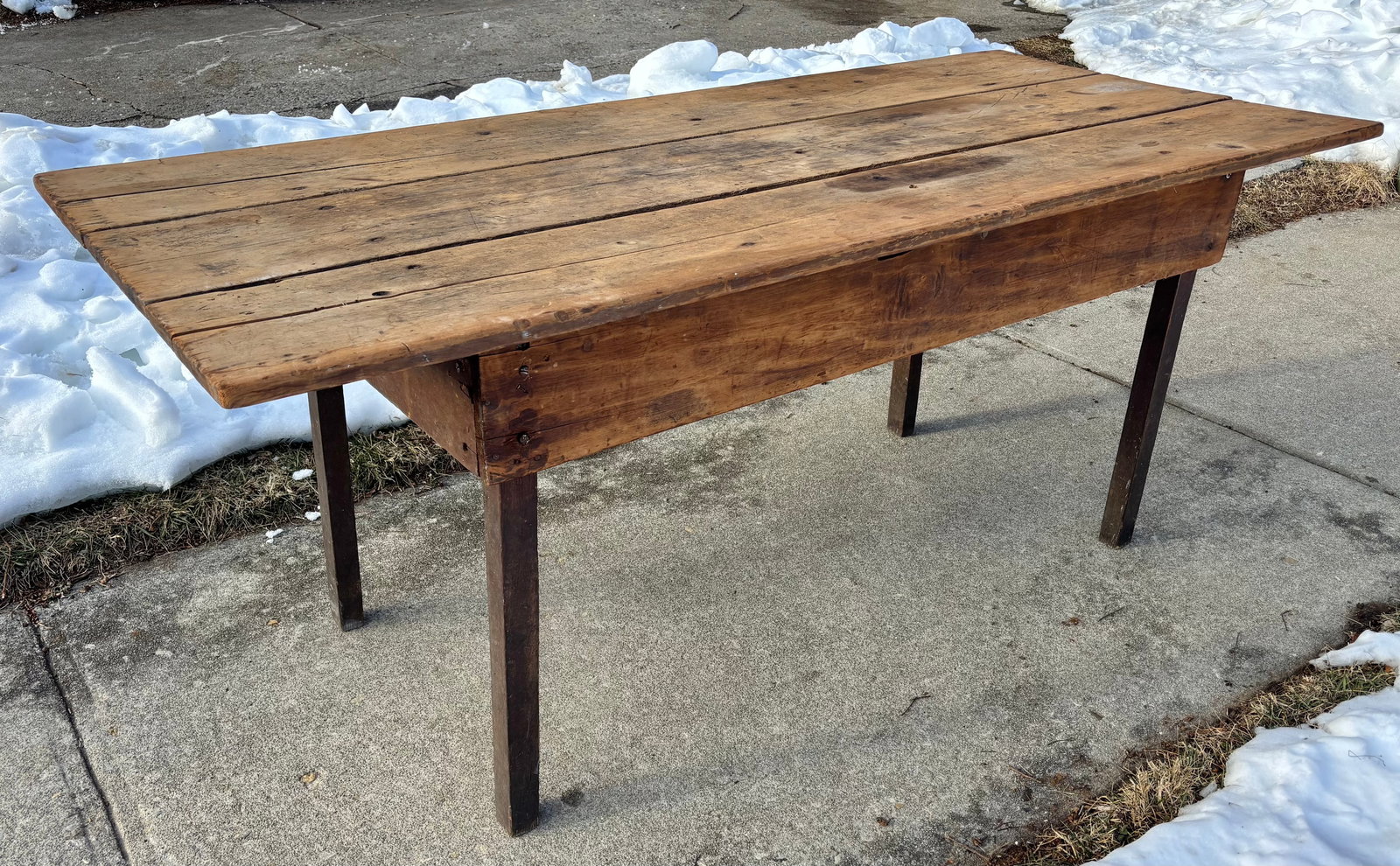 Late 19th Century French Country Large Plank Pine Farmhouse Table - 4