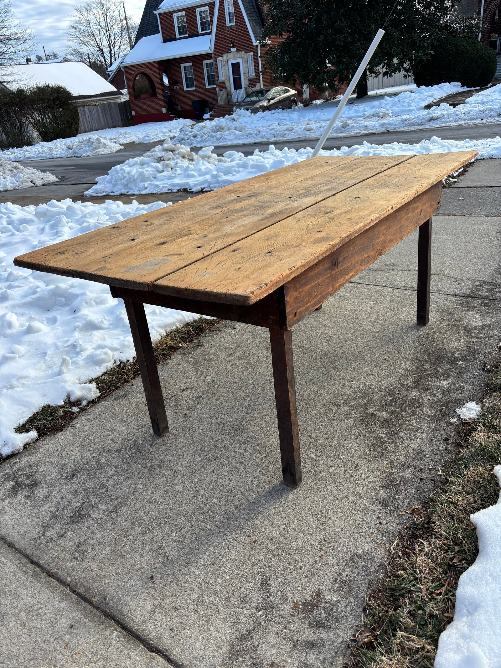 Late 19th Century French Country Large Plank Pine Farmhouse Table - 5