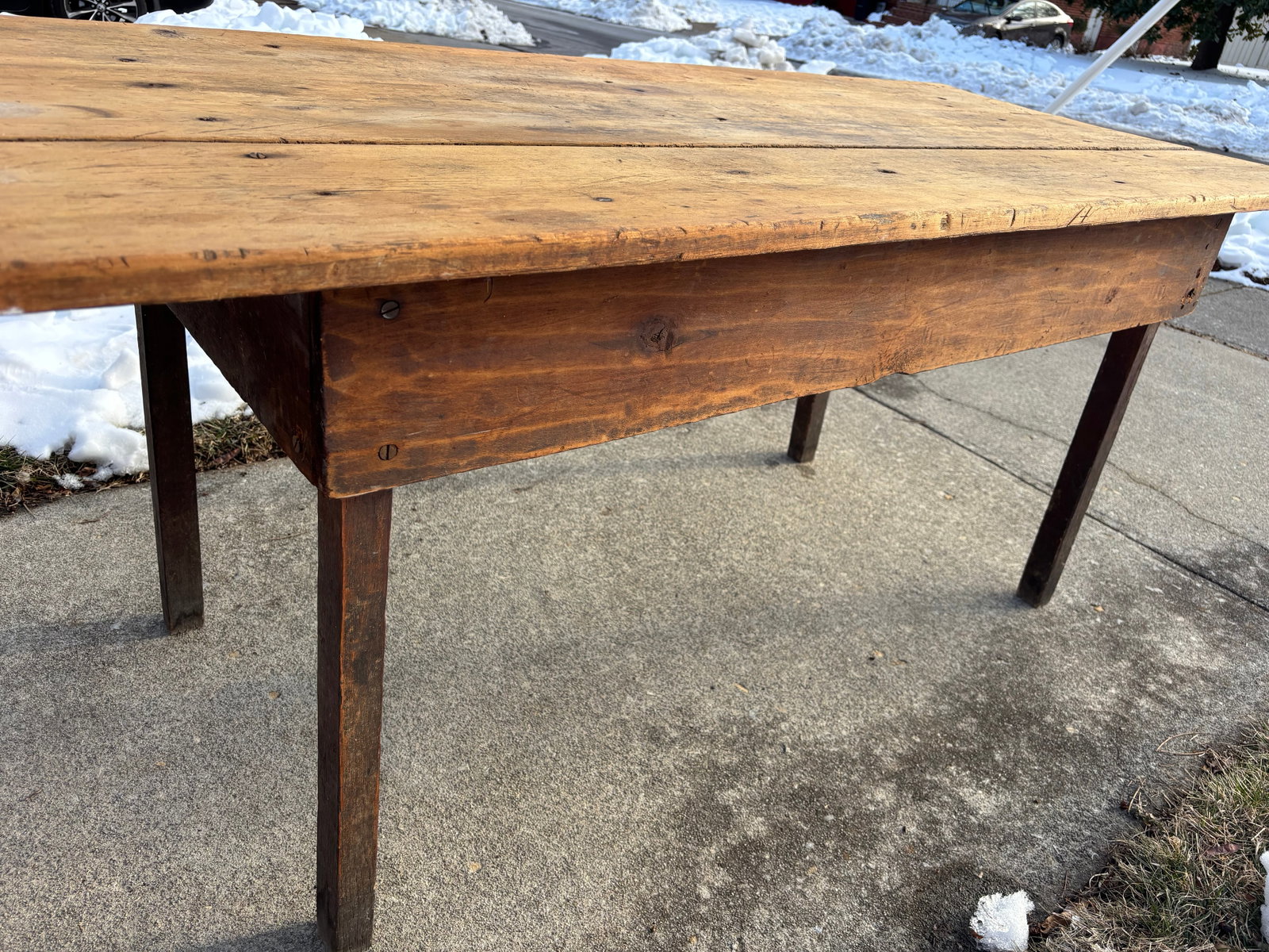 Late 19th Century French Country Large Plank Pine Farmhouse Table - 6