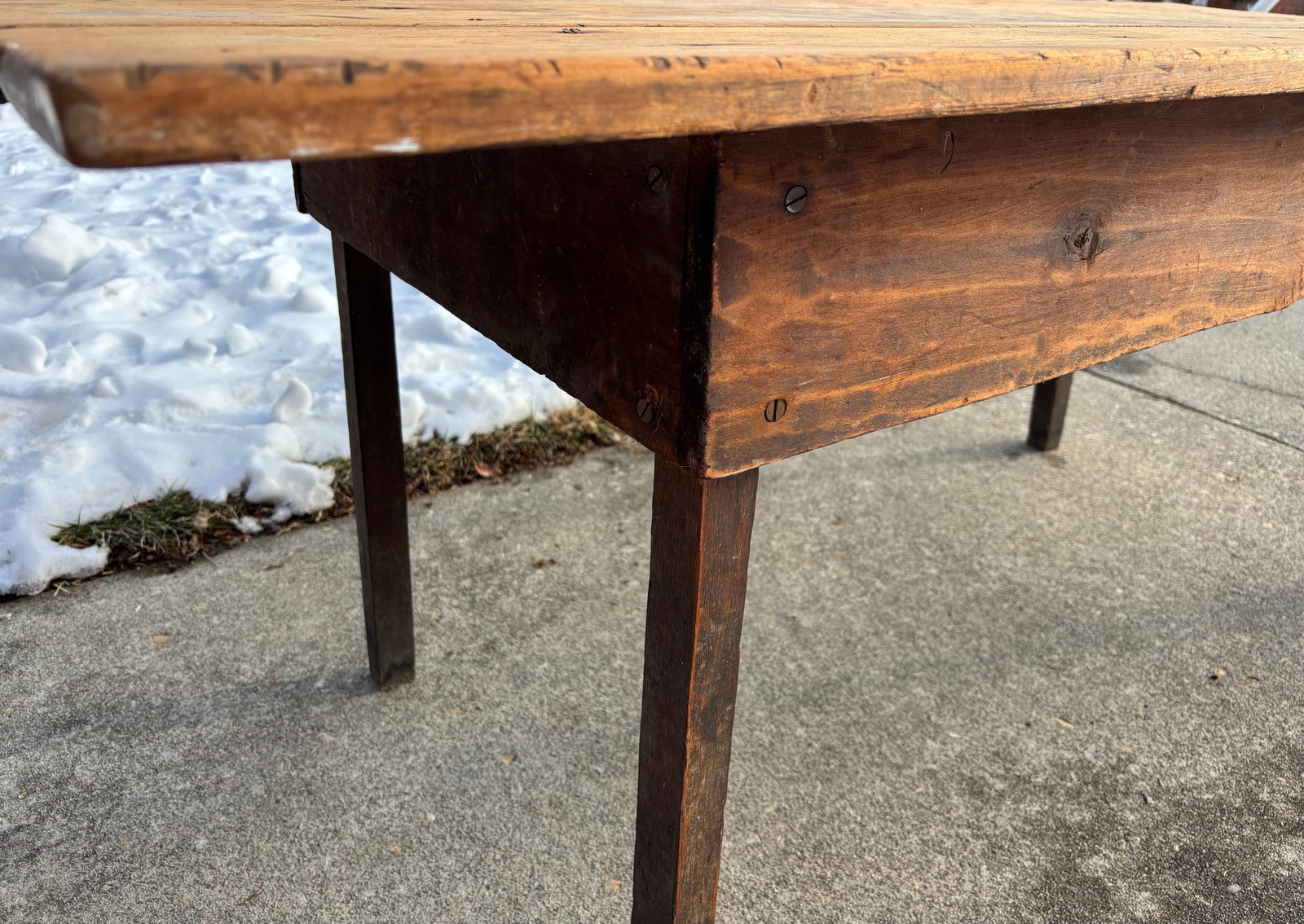 Late 19th Century French Country Large Plank Pine Farmhouse Table - 7
