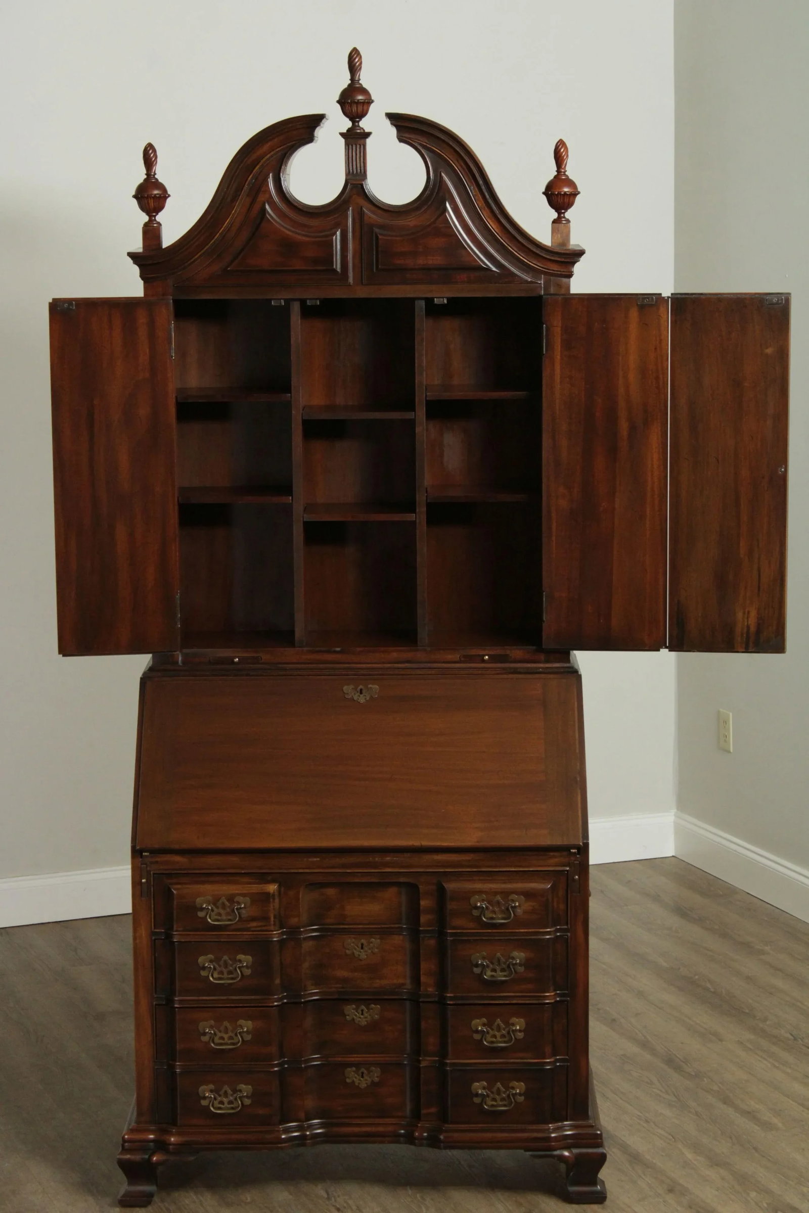Maddox Chippendale Style Vintage Mahogany Block Front Secretary Desk - 6