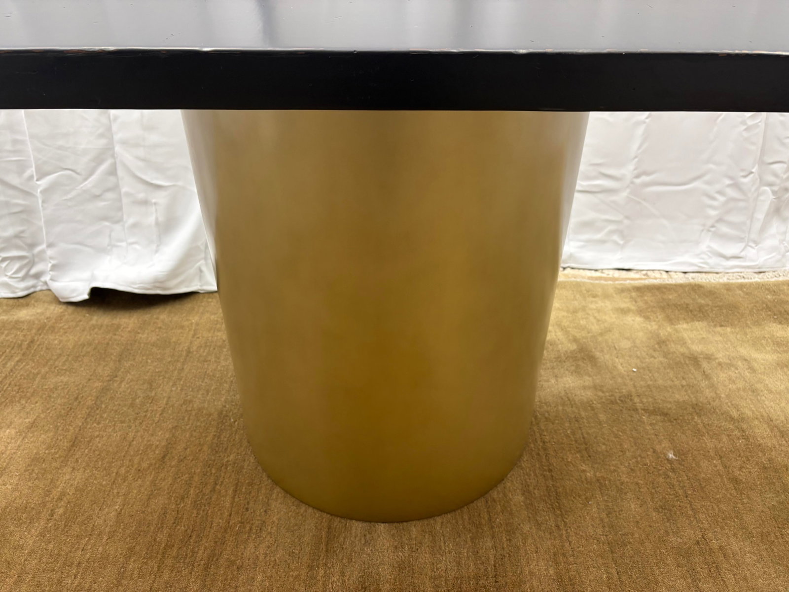 Custom Console Table Attributed to Arhaus Distressed Black Painted Top | Gold Dauphine Pedestal Base - 13