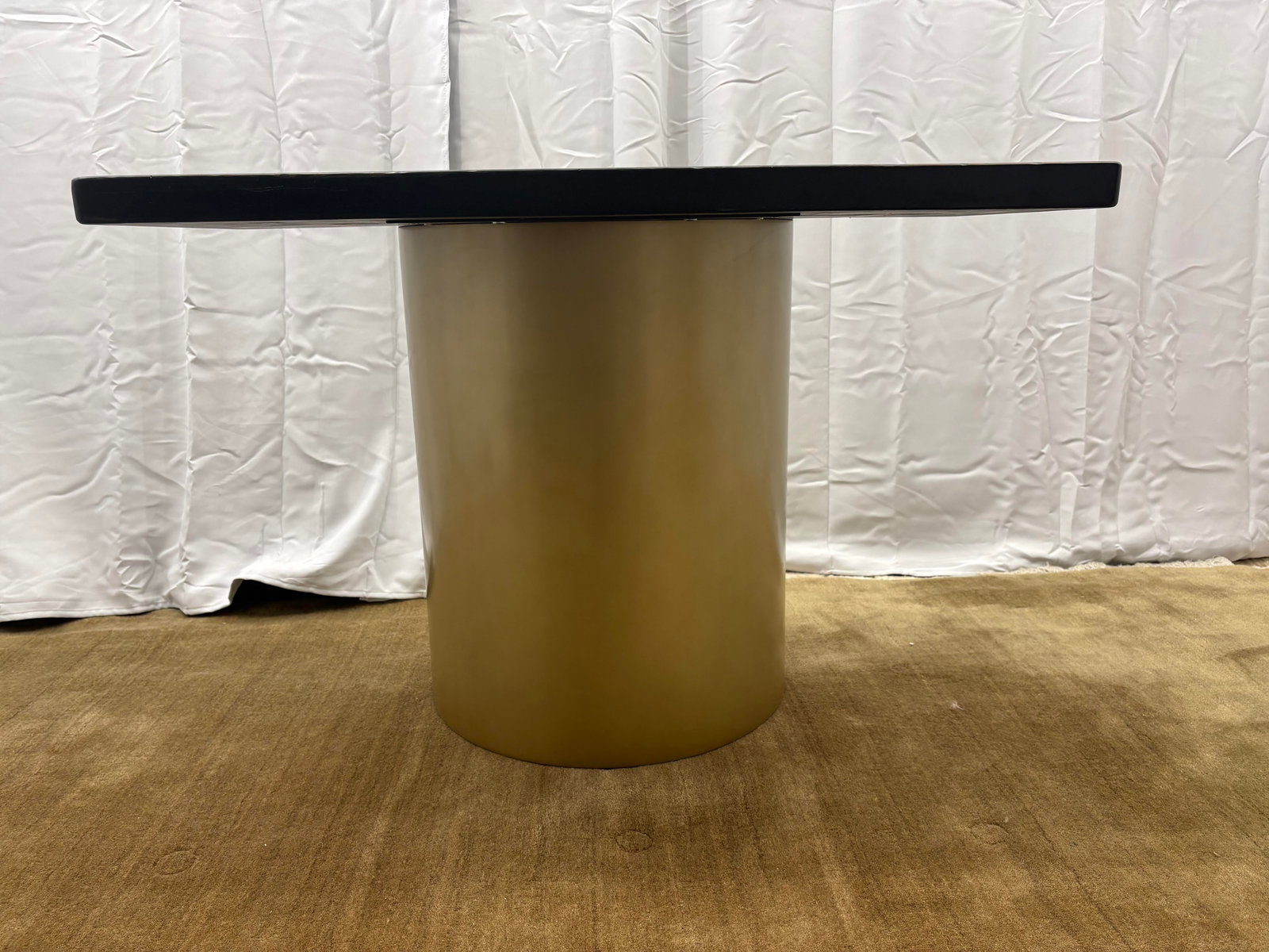 Custom Console Table Attributed to Arhaus Distressed Black Painted Top | Gold Dauphine Pedestal Base - 3