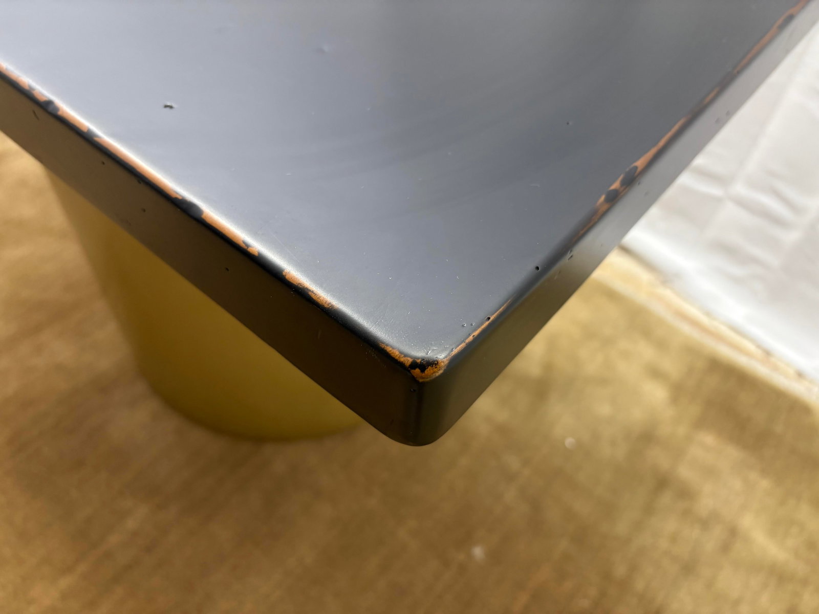 Custom Console Table Attributed to Arhaus Distressed Black Painted Top | Gold Dauphine Pedestal Base - 9