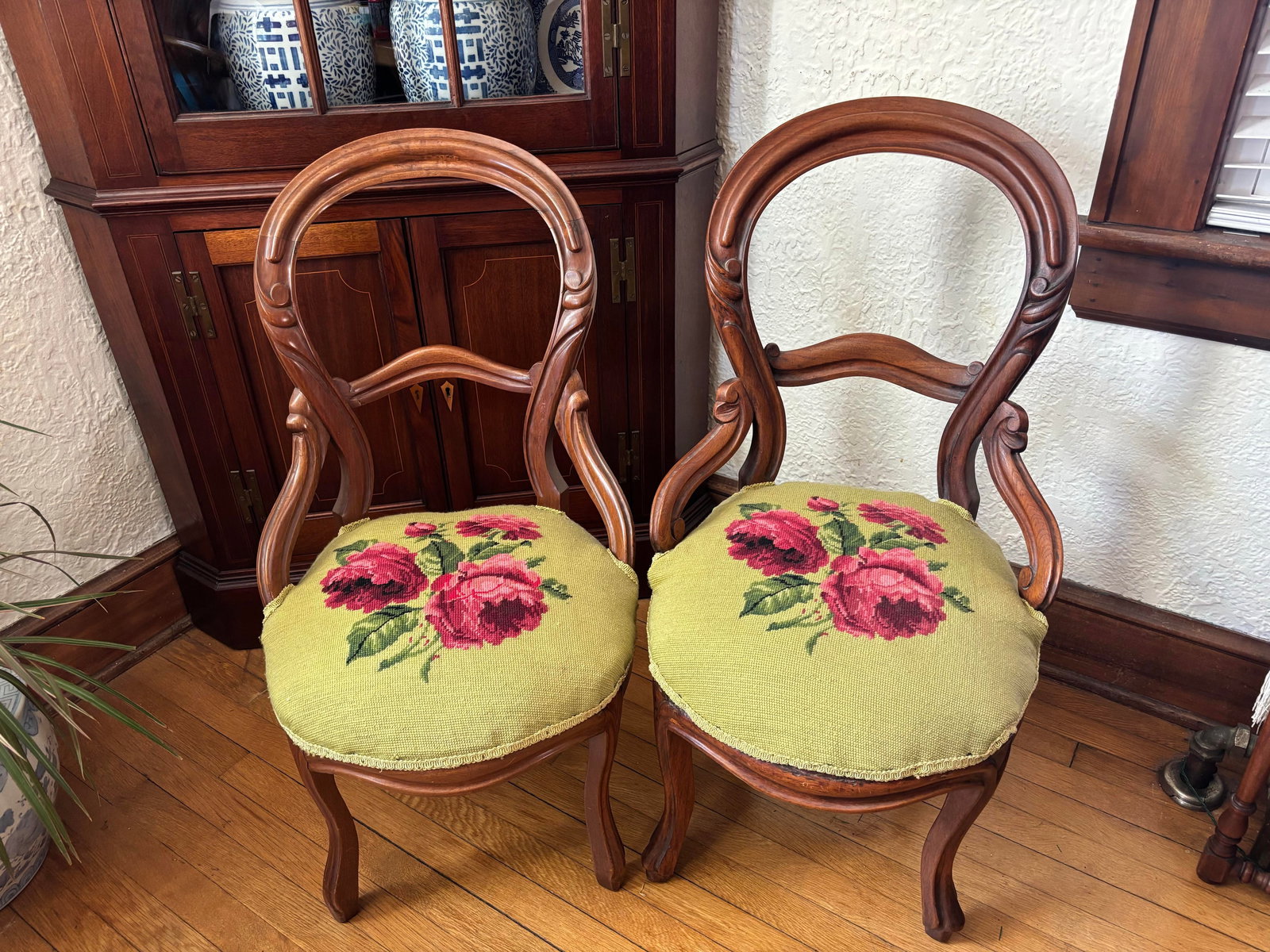 19th Century Victorian Mahogany Balloon Back Parlor Side Chairs - A Pair - 12
