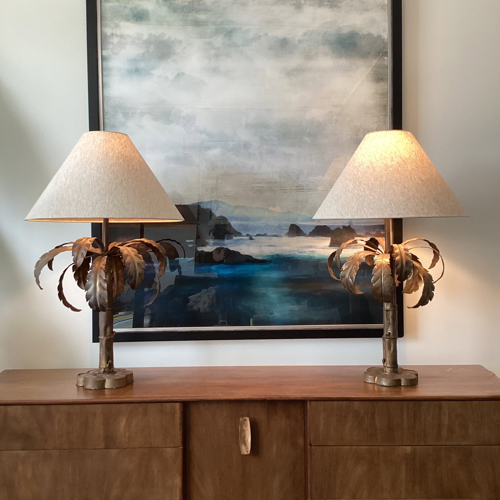 1970s Niermann Weeks Attributed Gilt Palm Tree Lamps – Fully Restored - a Pair - 8