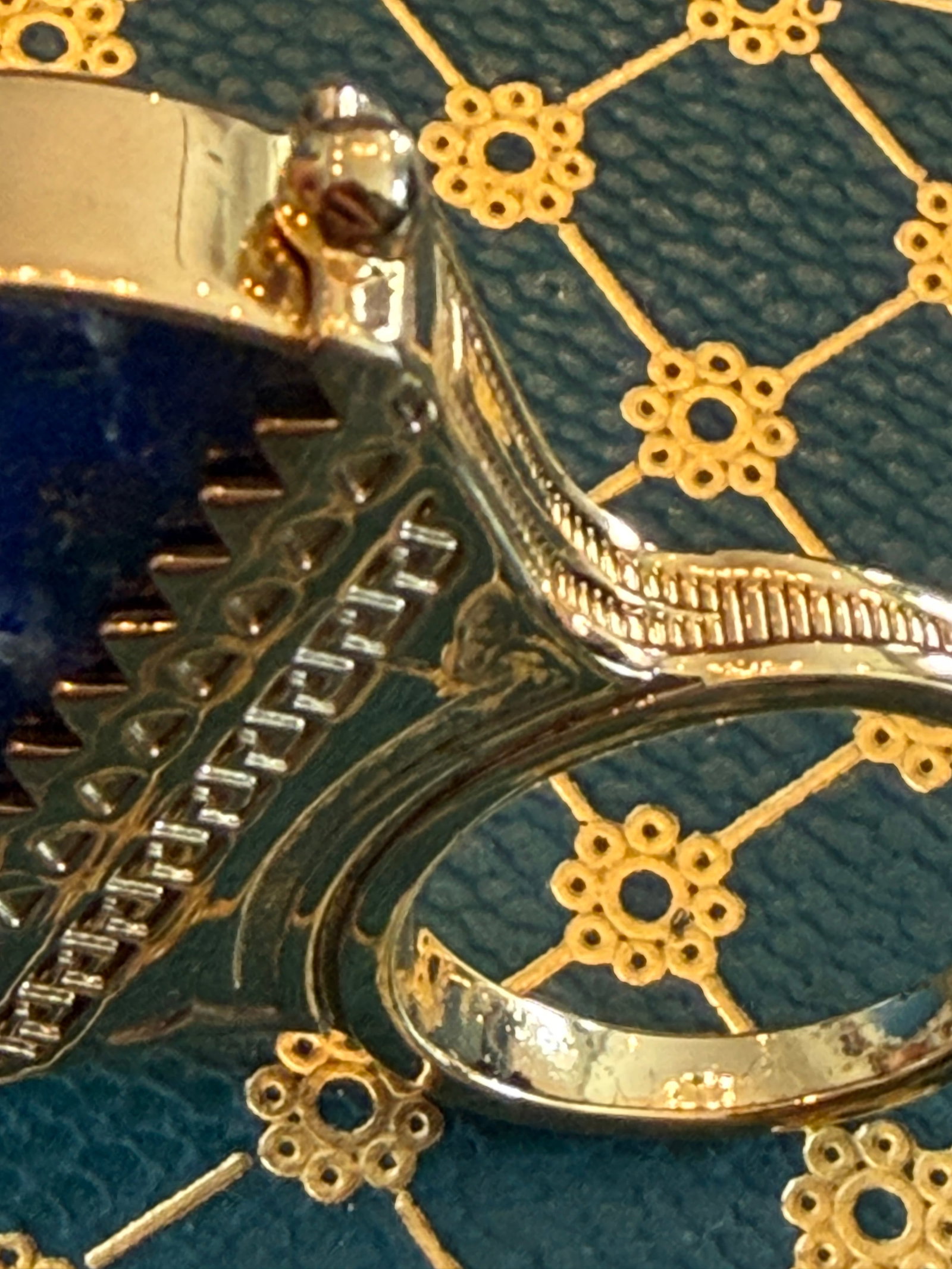 Retro Versace Lapis Lazuli Domed Ring With Medusa Logo and Greek Key Detail, Size 8 - 6
