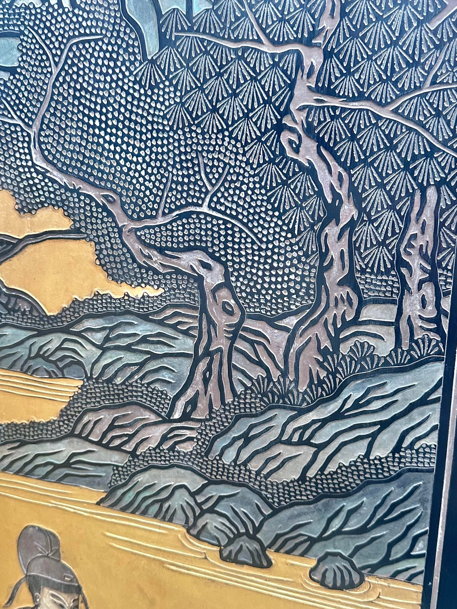1970s Chinese Export Six Panel Coromandel Screen With Gold Leaf - 9
