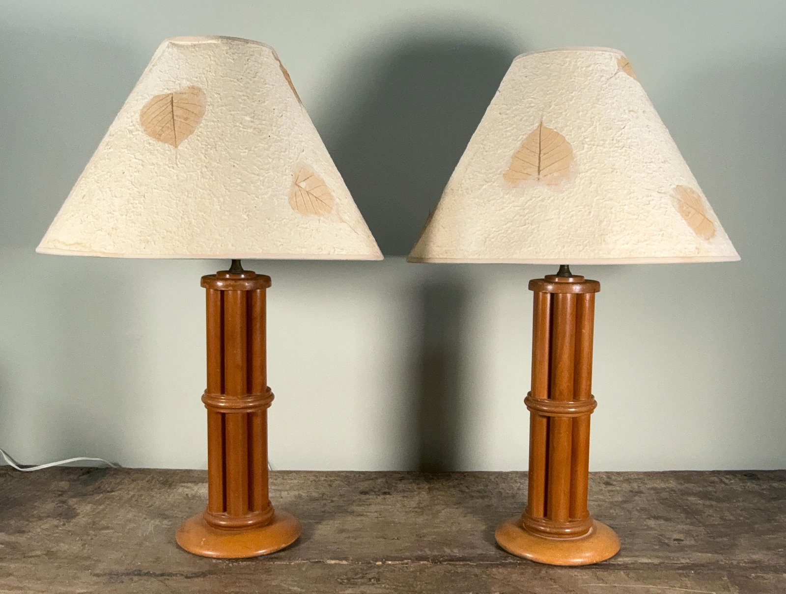 Coastal / Regency Faux Bamboo Table Lamps With Natural Fiber Shades - A Pair - 3