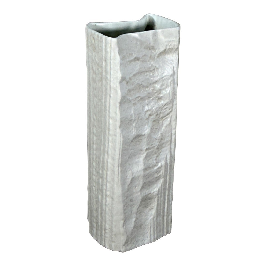 Rosenthal Studio Line White Porcelain Vase by Martin Freyer 1960s-70s: This Rosenthal Studio Line vase was designed by Martin Freyer in the 1960s to 1970s. The white porcelain piece features a tall rectangular form with textured vertical ribbing on the sides and an