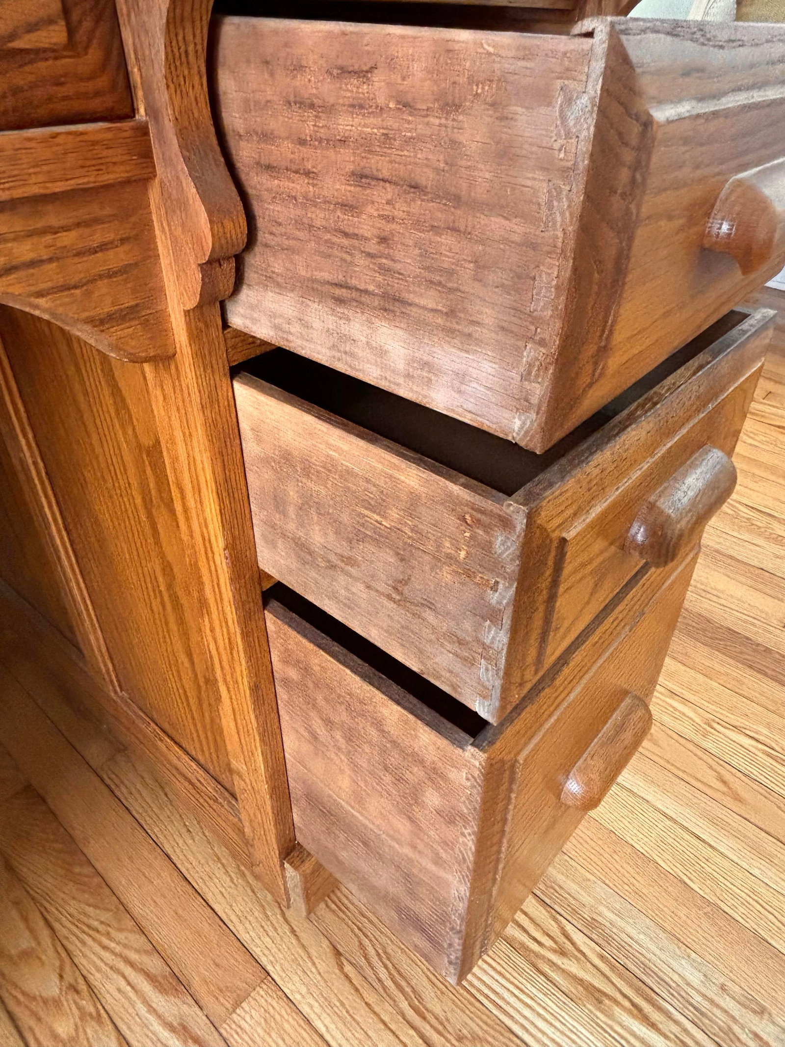 Mid 20th Century Arts & Crafts Raised Panel Oak S Roll Top Desk on Casters - 12