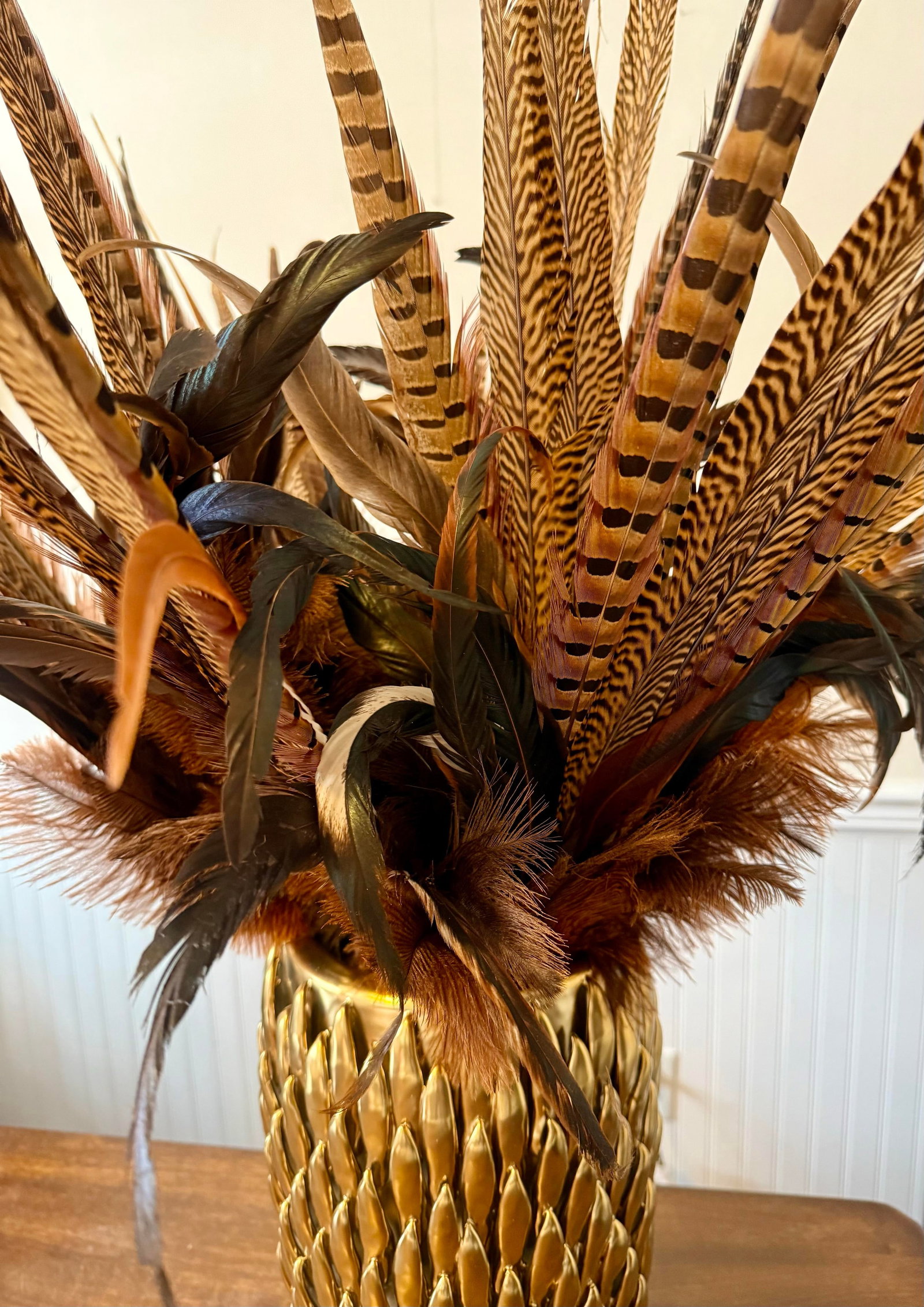 Pheasant Feather Decorative Vase - 12