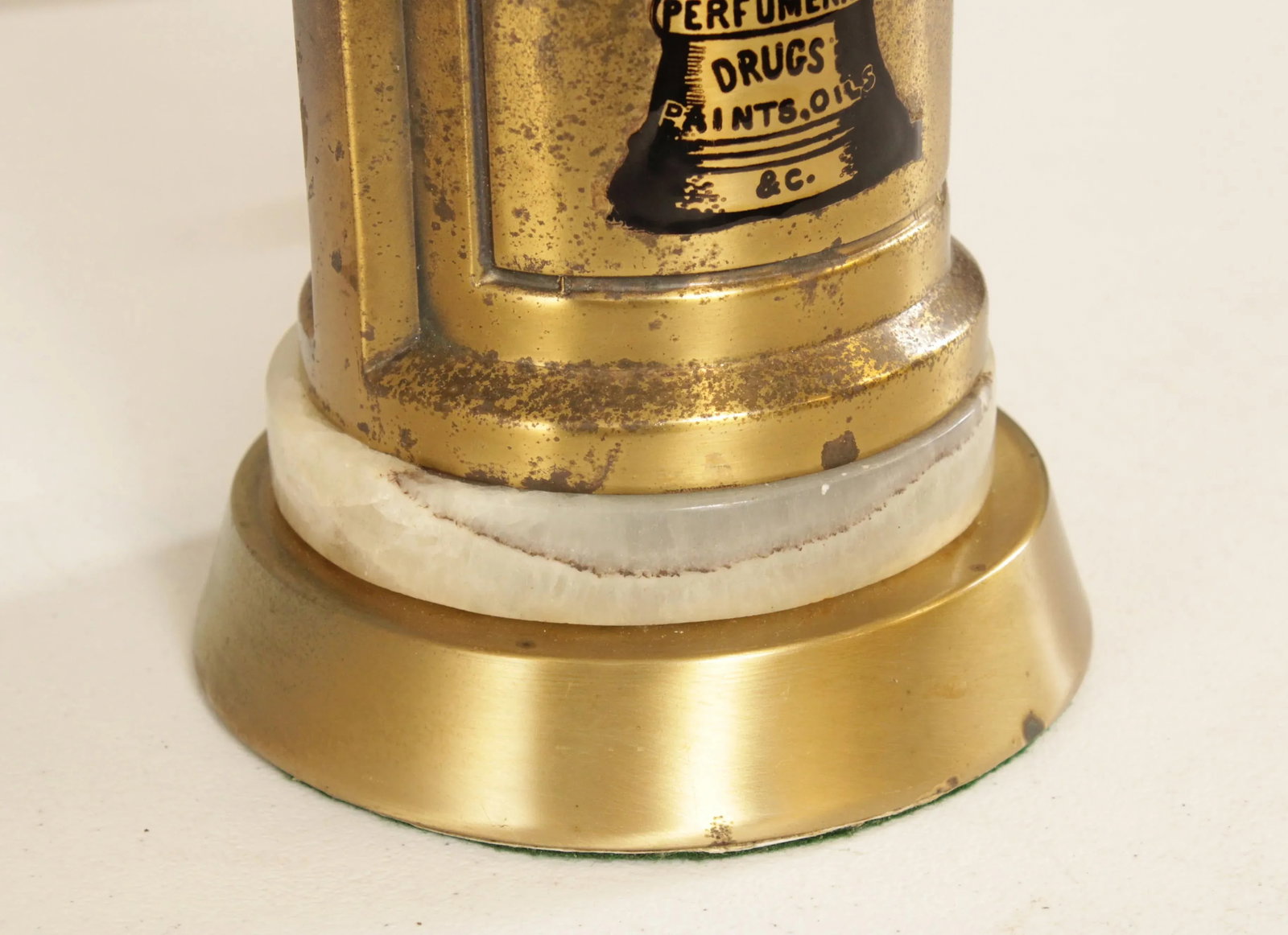 Vintage Lamp with 'Ure Medicines' Brass Canister Base and Onyx - 3