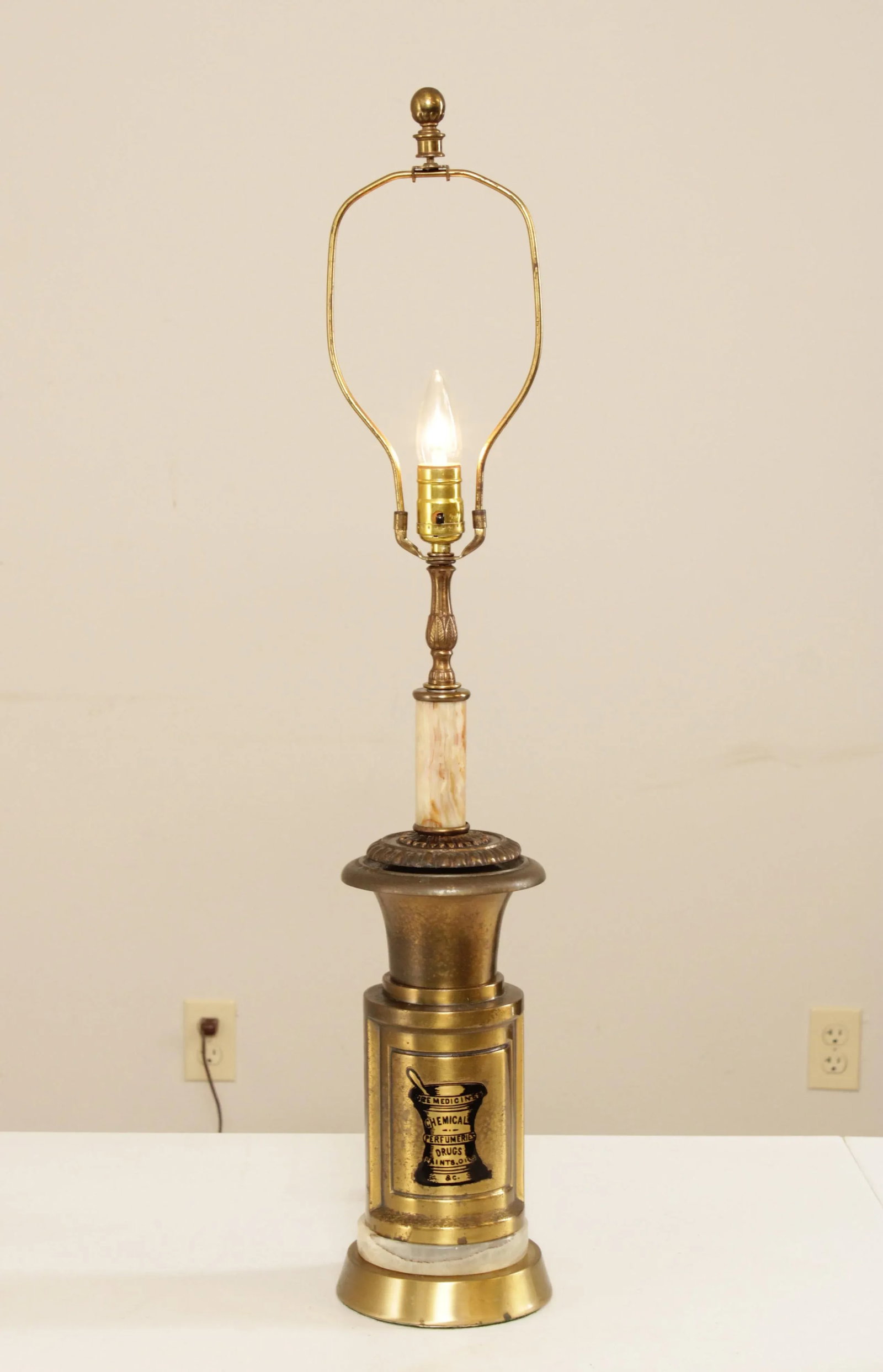 Vintage Lamp with 'Ure Medicines' Brass Canister Base and Onyx - 4