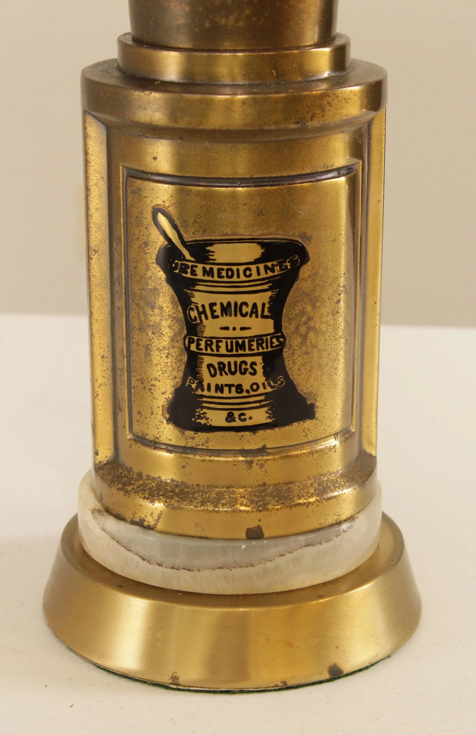 Vintage Lamp with 'Ure Medicines' Brass Canister Base and Onyx - 5