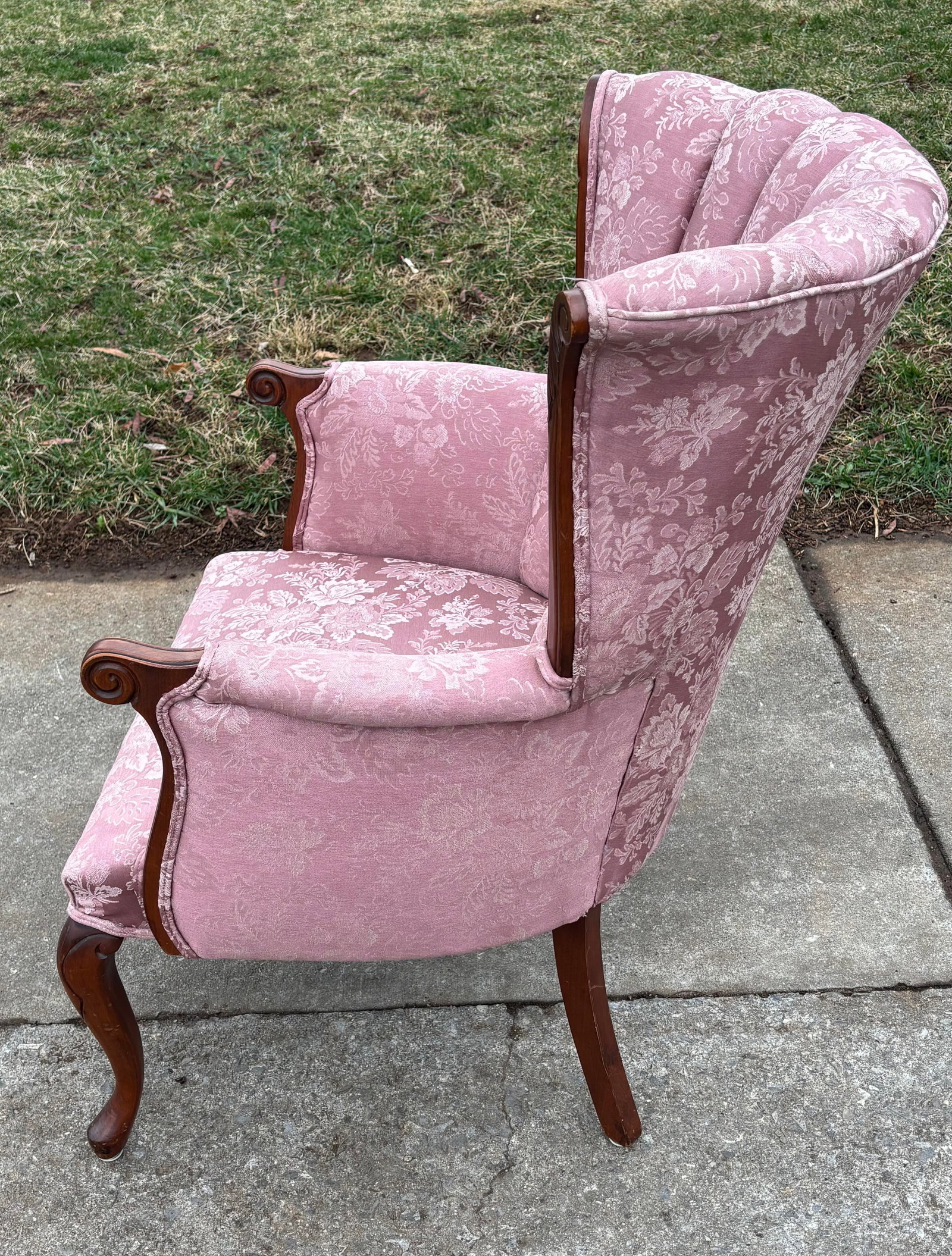 Vintage Pink Floral Channel Back Upholstered Chair - 10