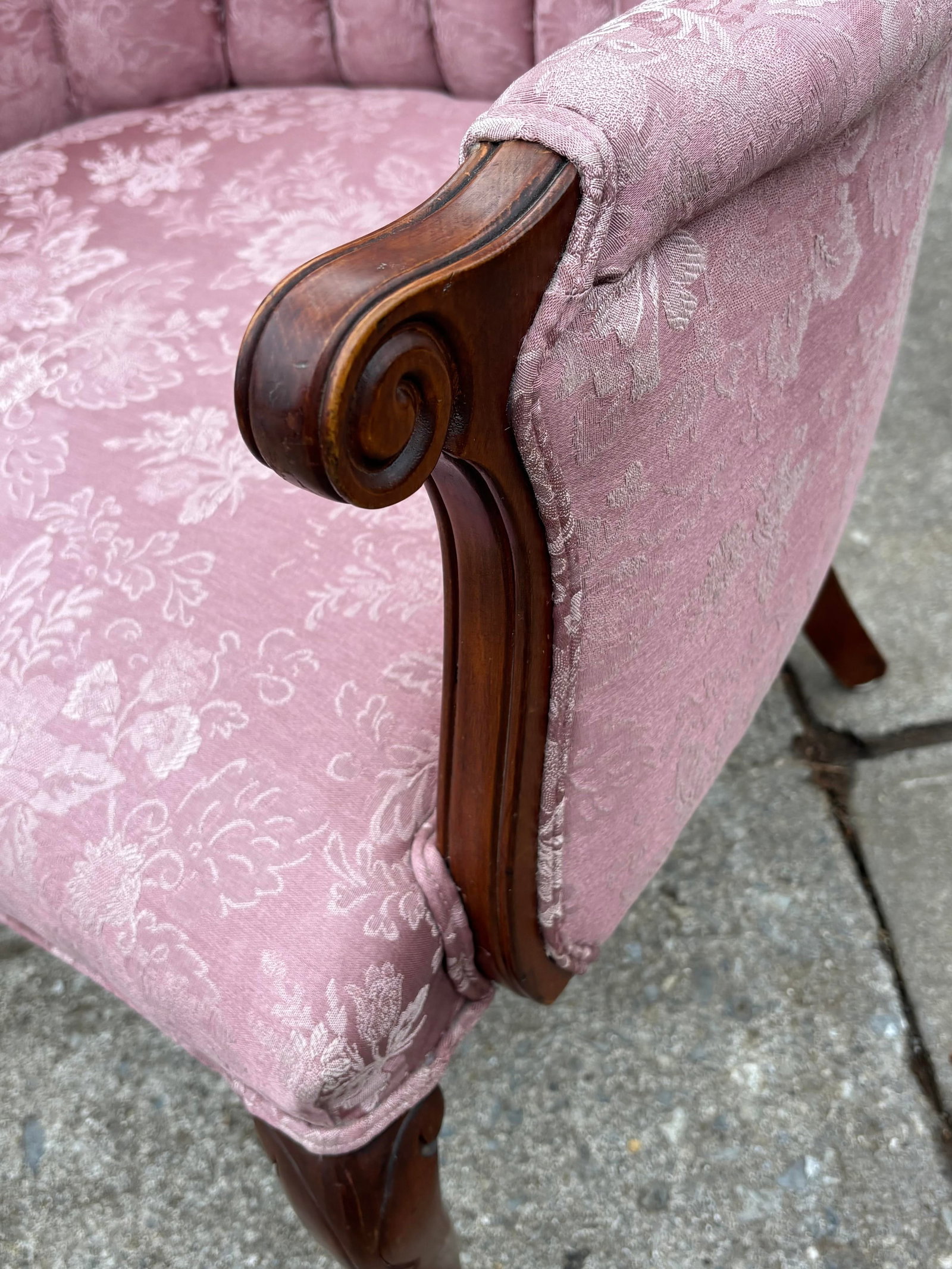 Vintage Pink Floral Channel Back Upholstered Chair - 11