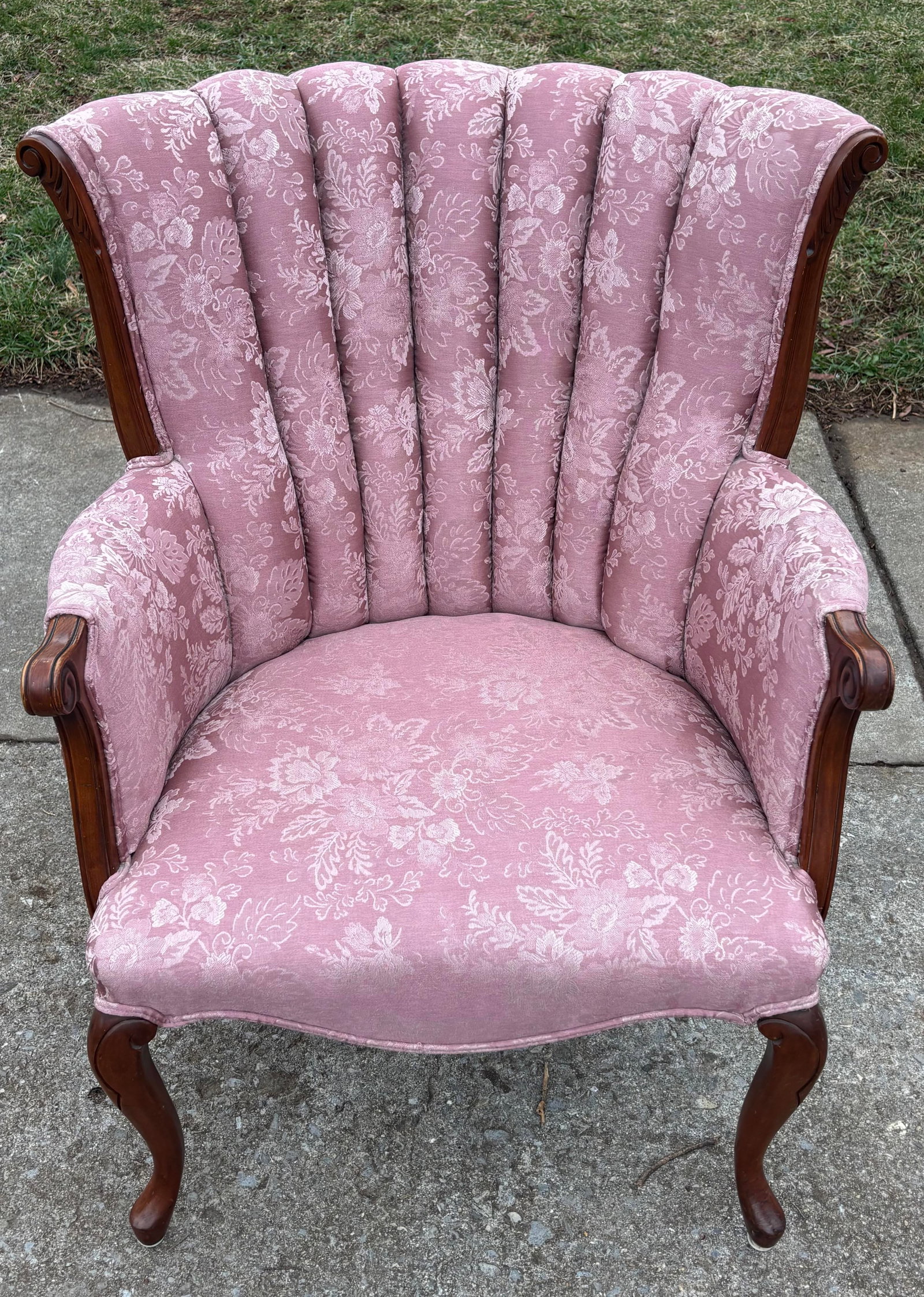 Vintage Pink Floral Channel Back Upholstered Chair - 2