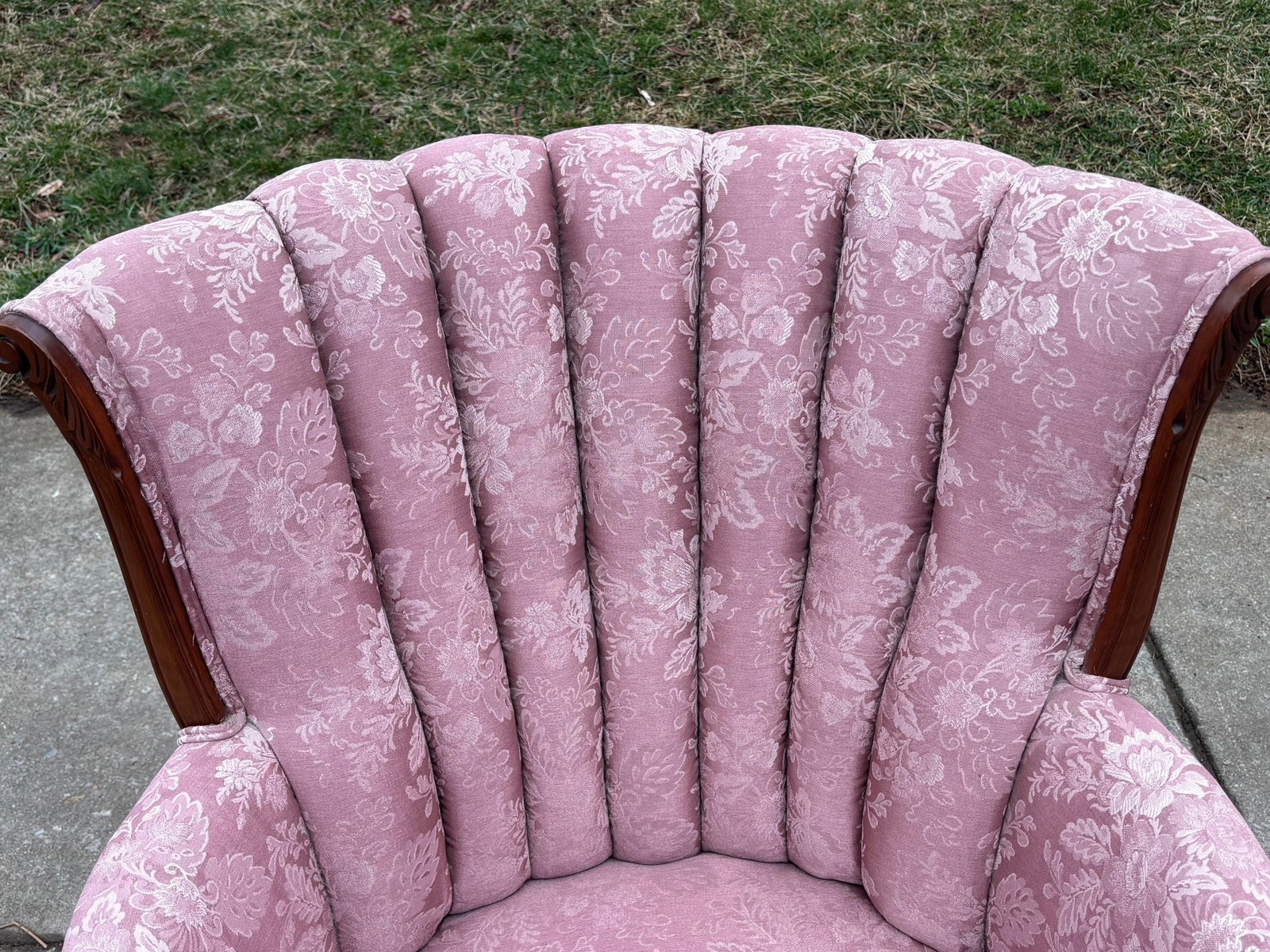 Vintage Pink Floral Channel Back Upholstered Chair - 3
