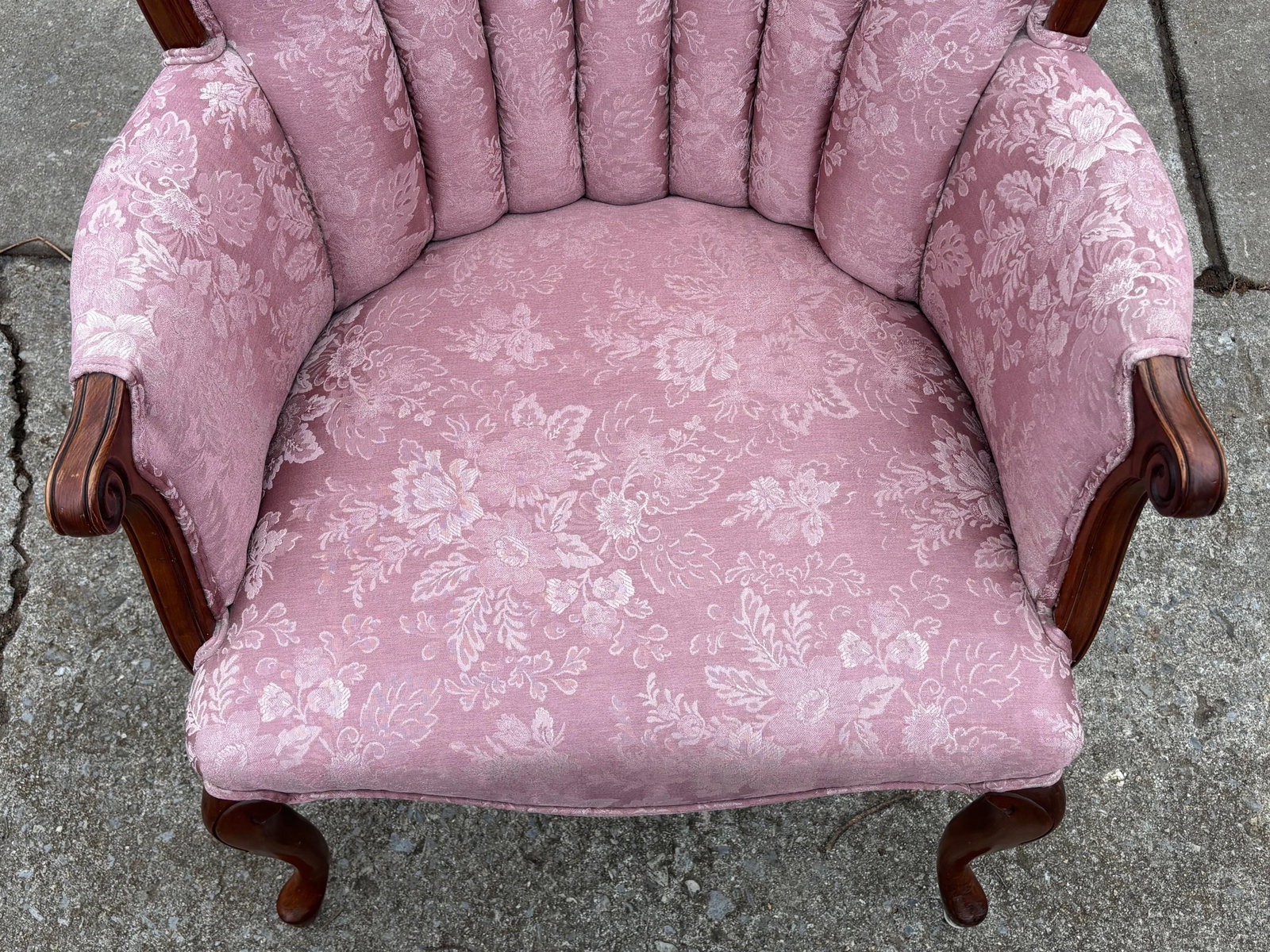Vintage Pink Floral Channel Back Upholstered Chair - 4