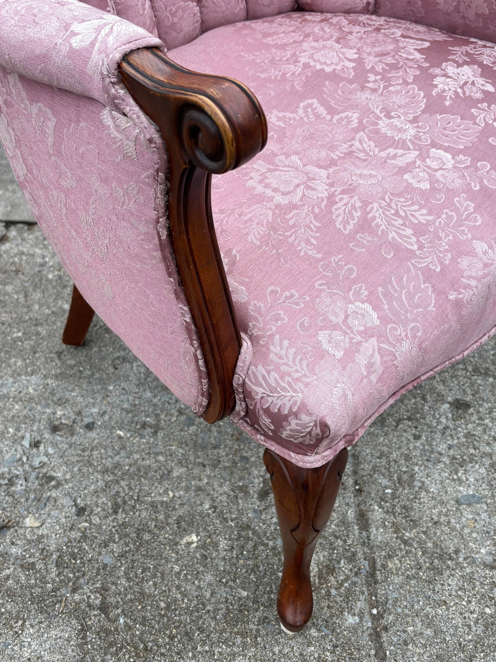 Vintage Pink Floral Channel Back Upholstered Chair - 6