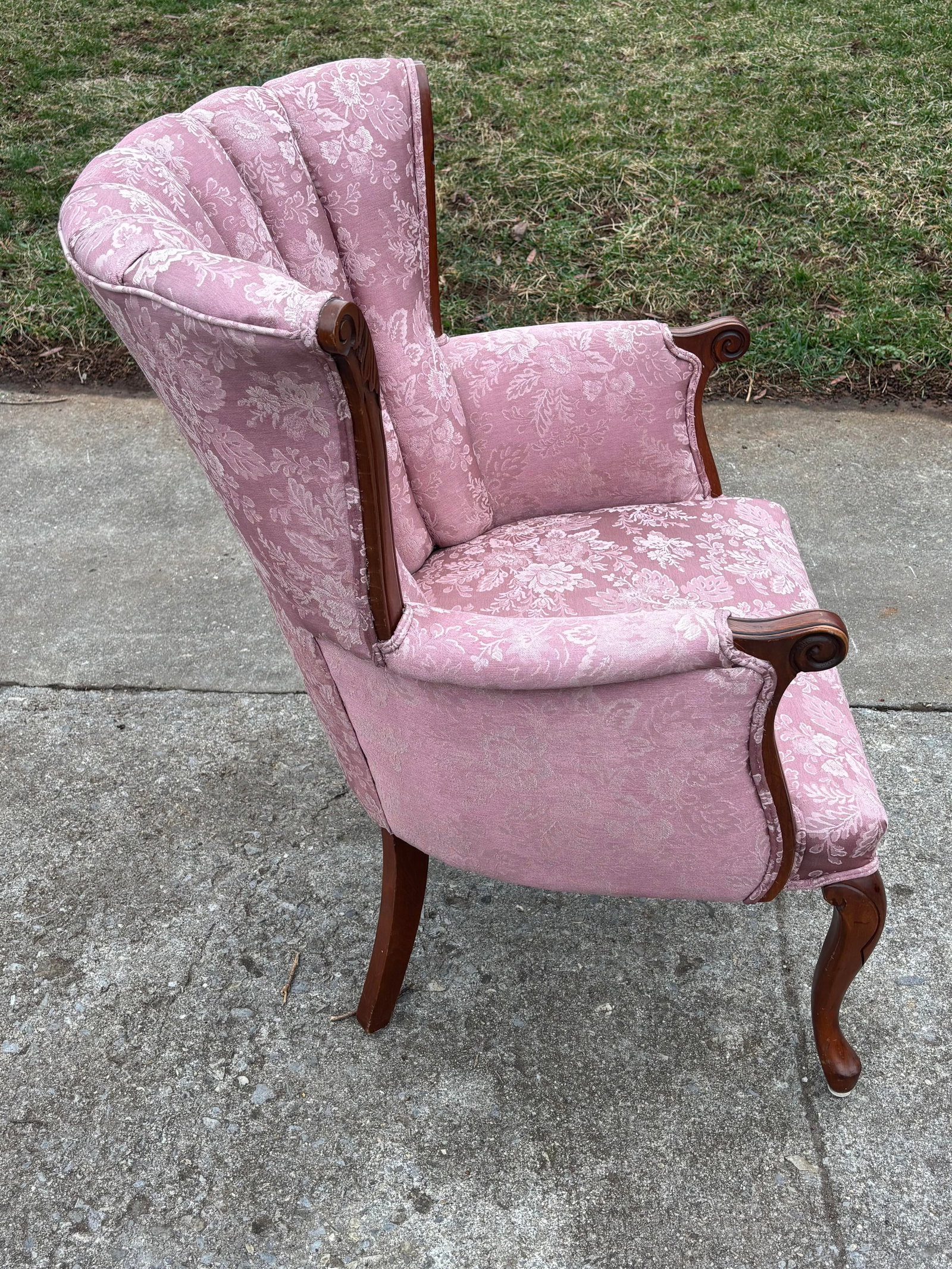 Vintage Pink Floral Channel Back Upholstered Chair - 8
