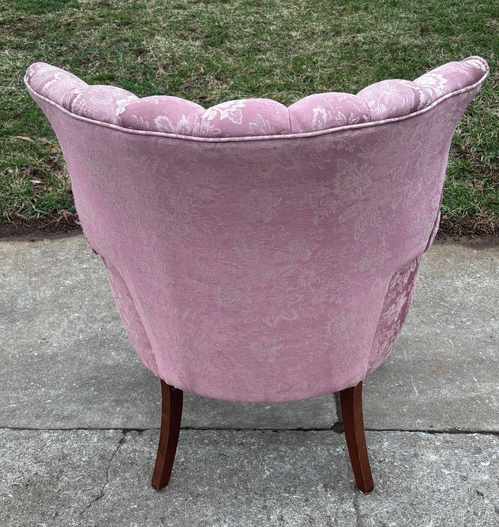 Vintage Pink Floral Channel Back Upholstered Chair - 9