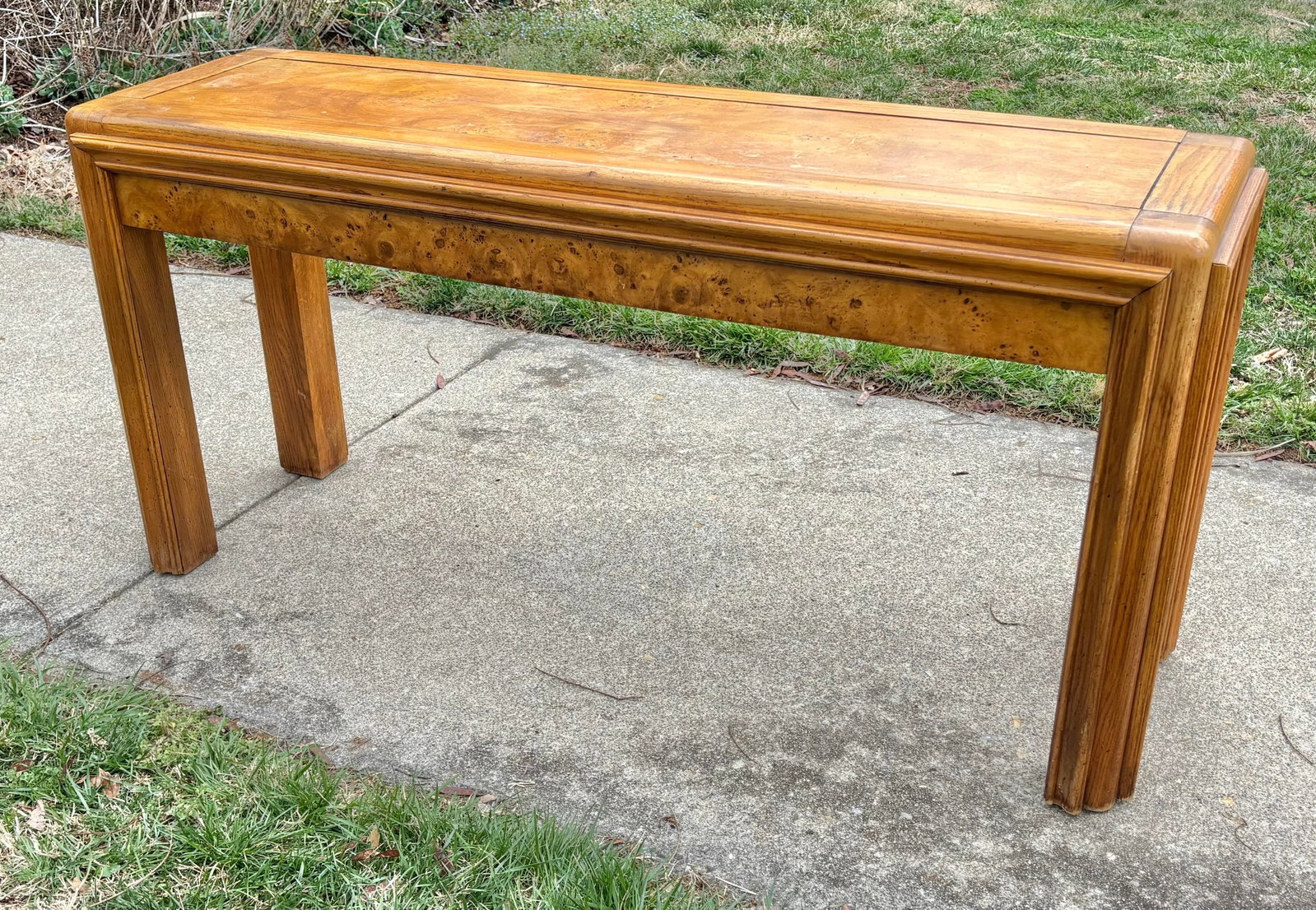 1980s Postmodern Burl Wood and Oak Sofa Table - 11