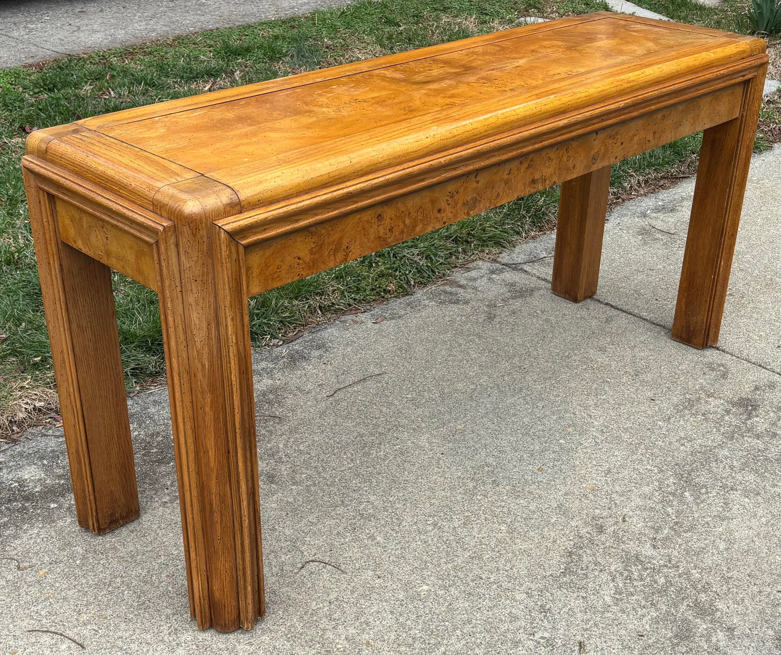 1980s Postmodern Burl Wood and Oak Sofa Table - 2