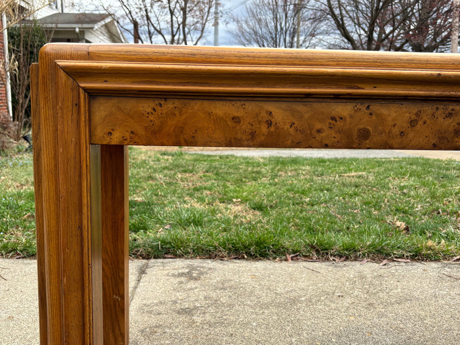 1980s Postmodern Burl Wood and Oak Sofa Table - 3