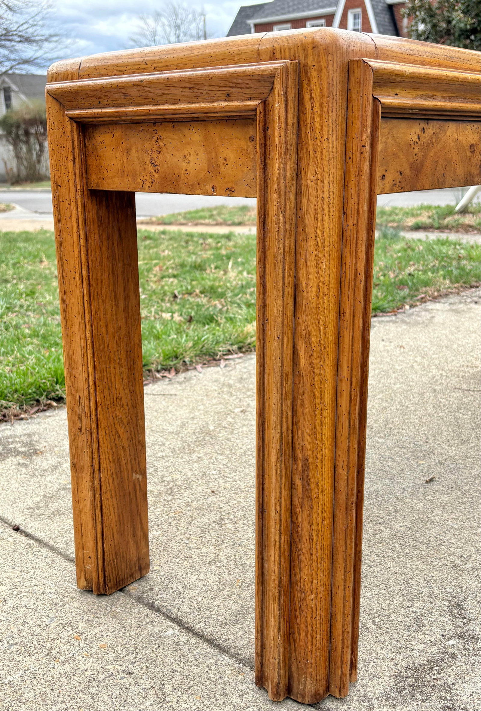 1980s Postmodern Burl Wood and Oak Sofa Table - 6