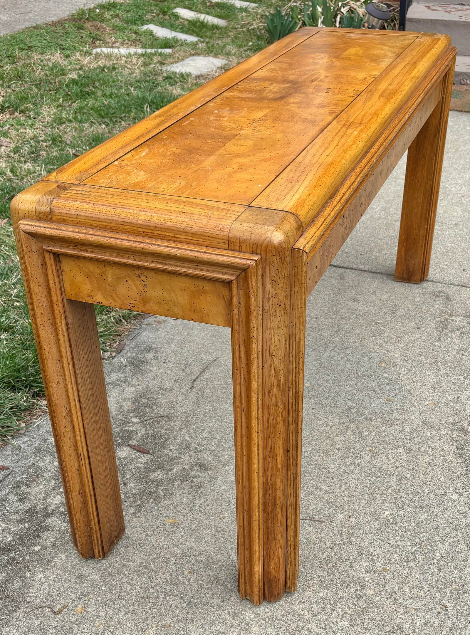 1980s Postmodern Burl Wood and Oak Sofa Table - 7