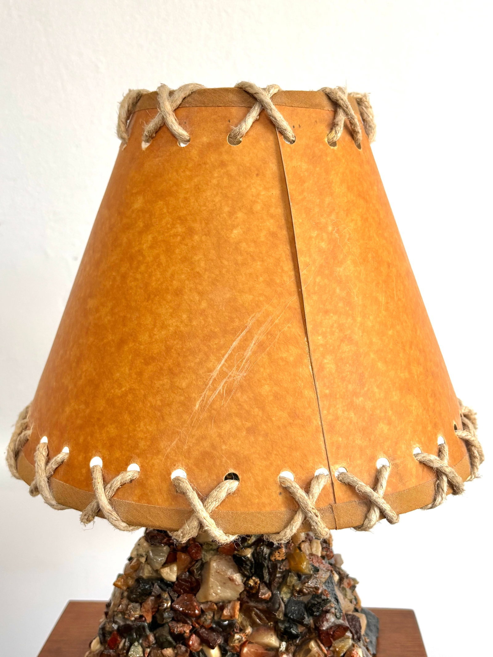 1940s Rustic Stone Fireplace Lamp Plus Night Light With Shade - 10