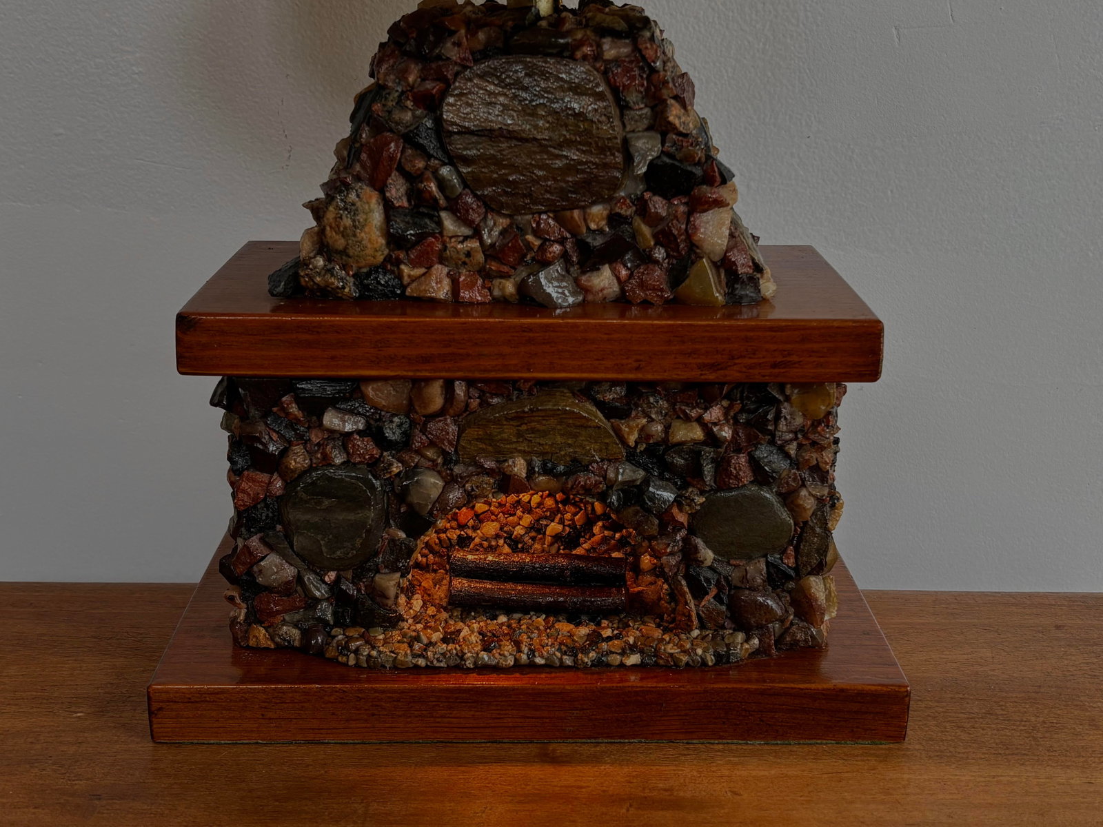 1940s Rustic Stone Fireplace Lamp Plus Night Light With Shade - 4