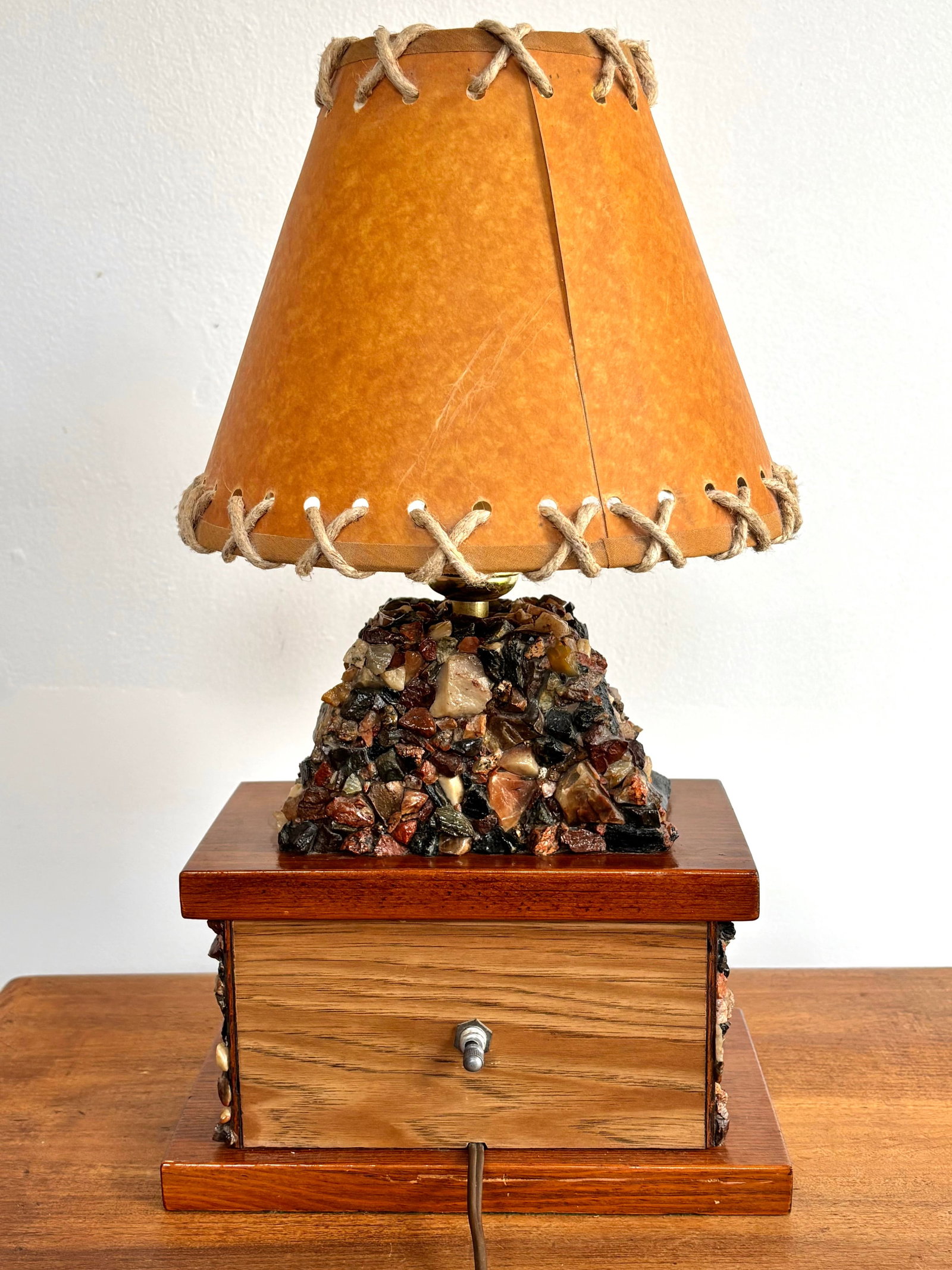 1940s Rustic Stone Fireplace Lamp Plus Night Light With Shade - 9