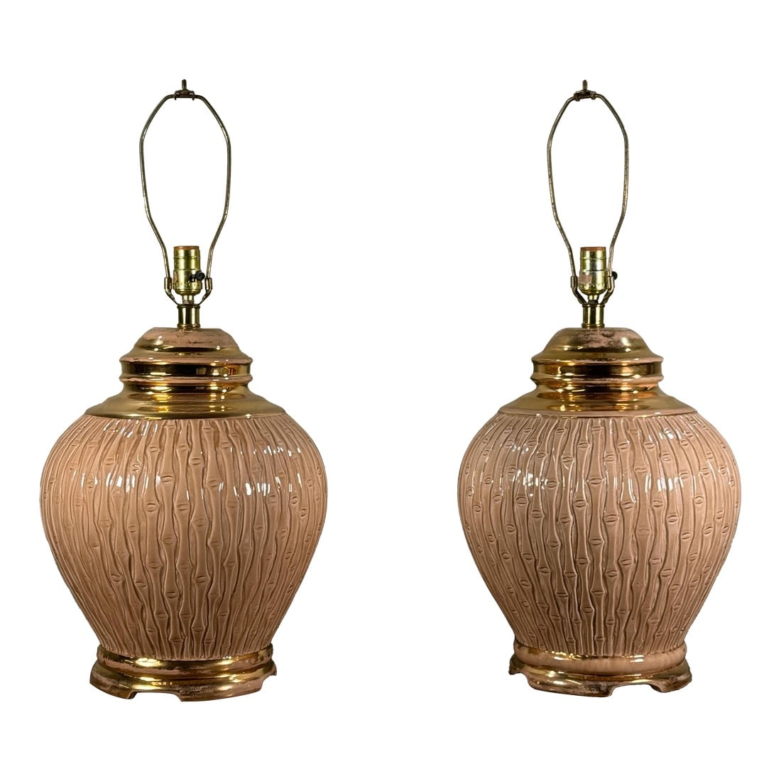 Vintage Ceramic Faux Bamboo Table Lamps With Gold Accents - A Pair (1 of 10)