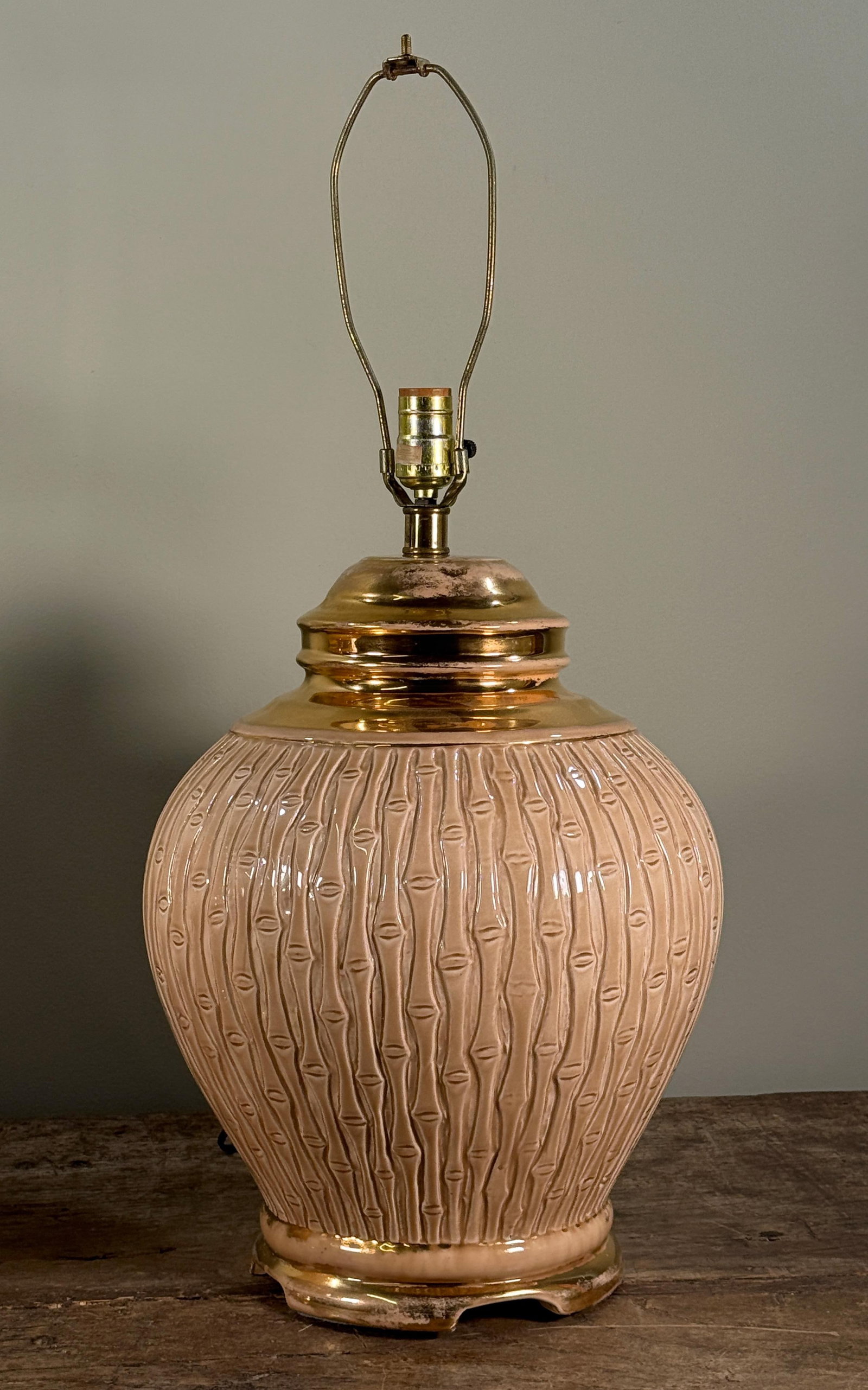 Vintage Ceramic Faux Bamboo Table Lamps With Gold Accents - A Pair - 3