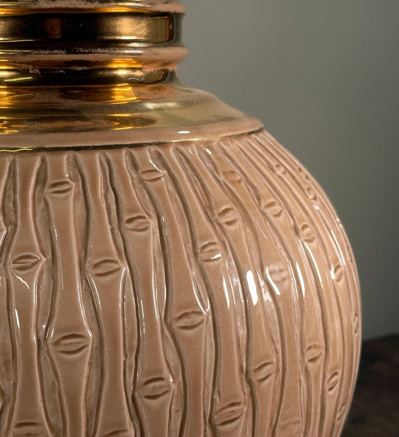 Vintage Ceramic Faux Bamboo Table Lamps With Gold Accents - A Pair - 4