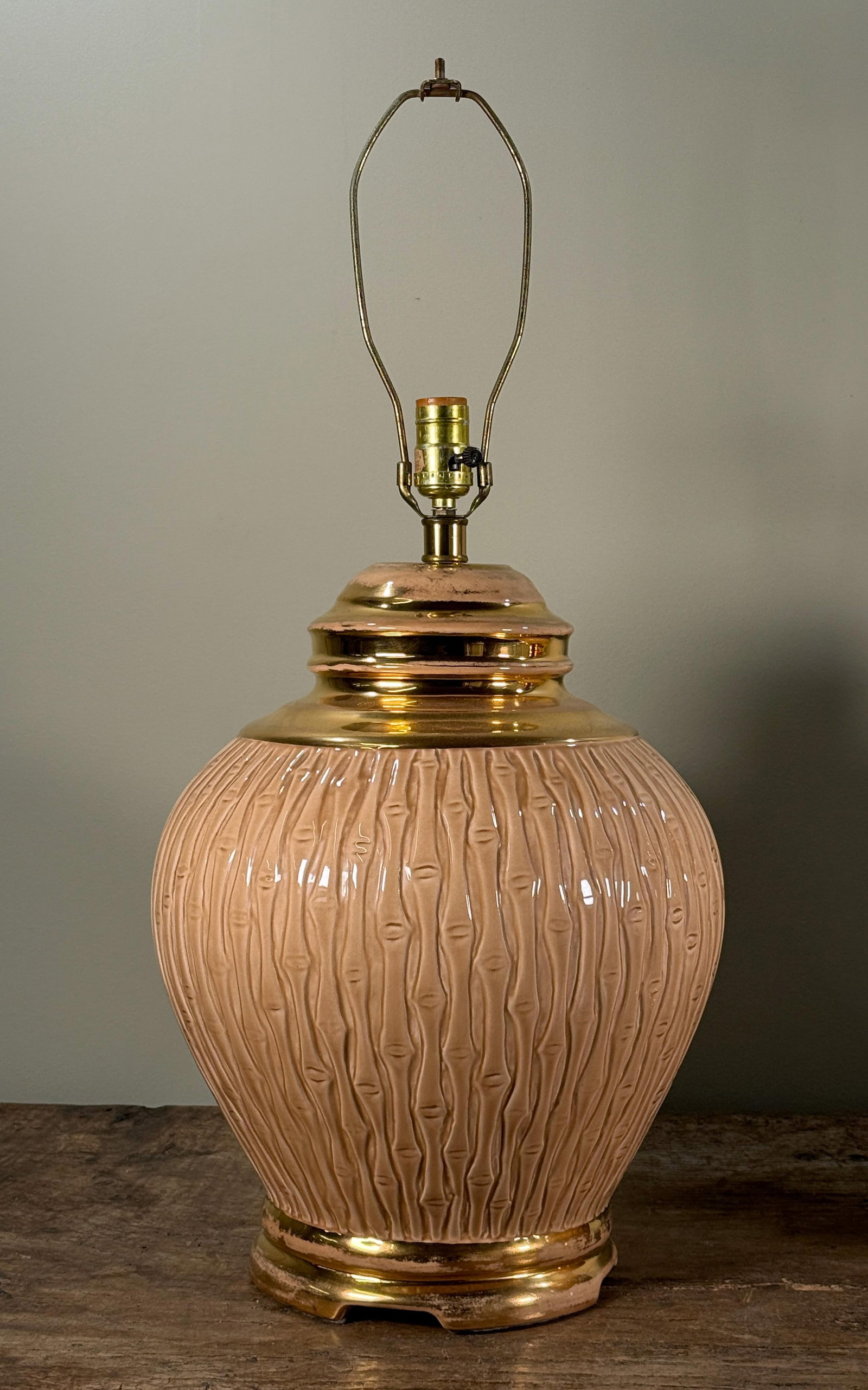 Vintage Ceramic Faux Bamboo Table Lamps With Gold Accents - A Pair - 5