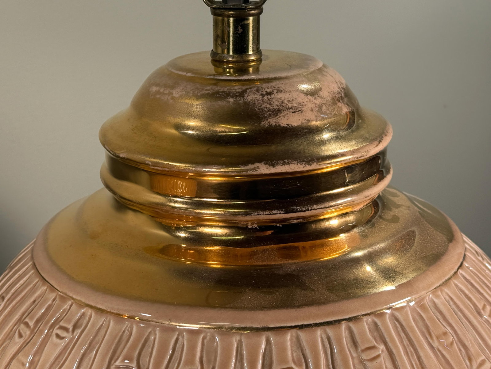 Vintage Ceramic Faux Bamboo Table Lamps With Gold Accents - A Pair - 6