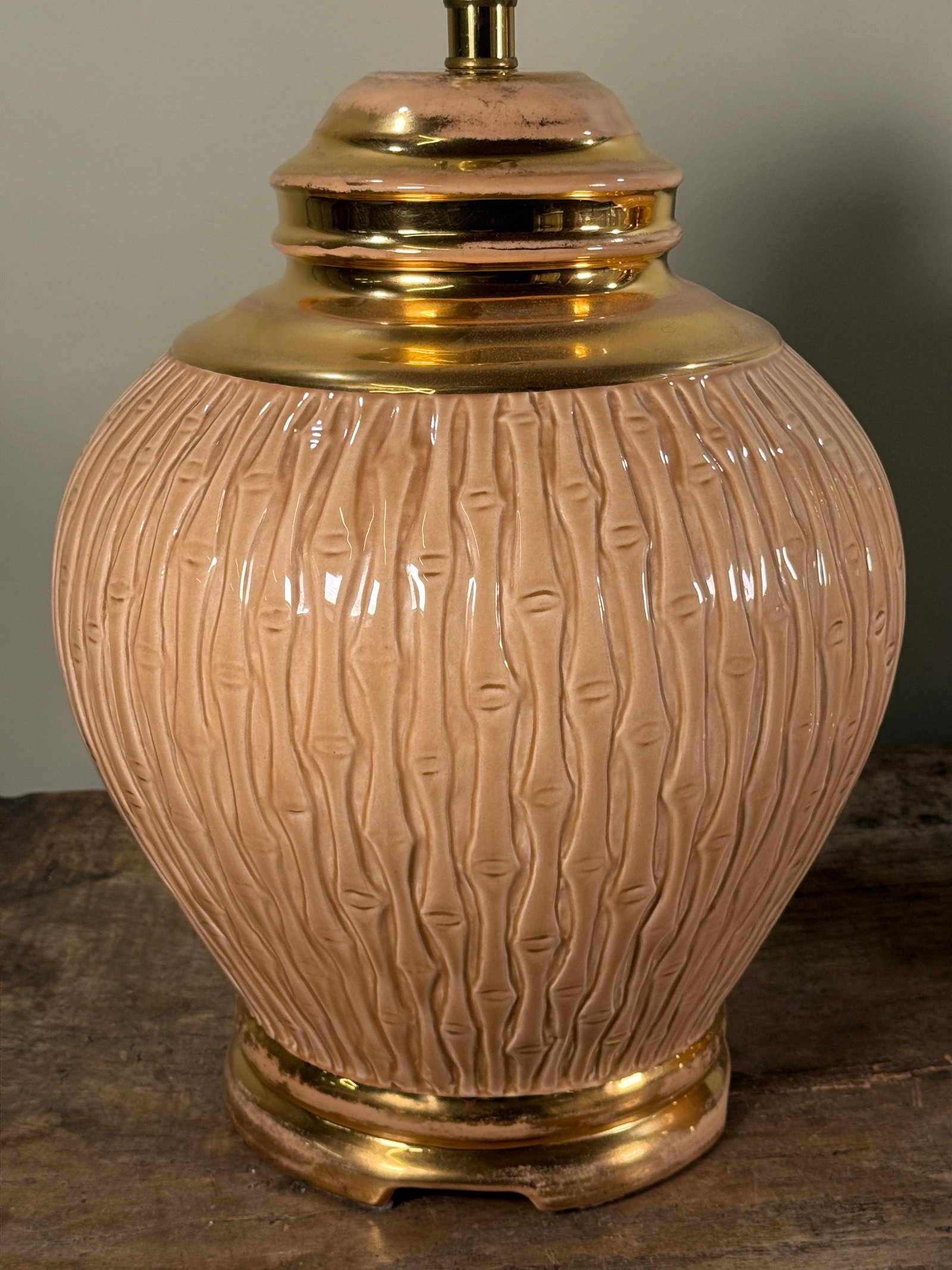 Vintage Ceramic Faux Bamboo Table Lamps With Gold Accents - A Pair - 8
