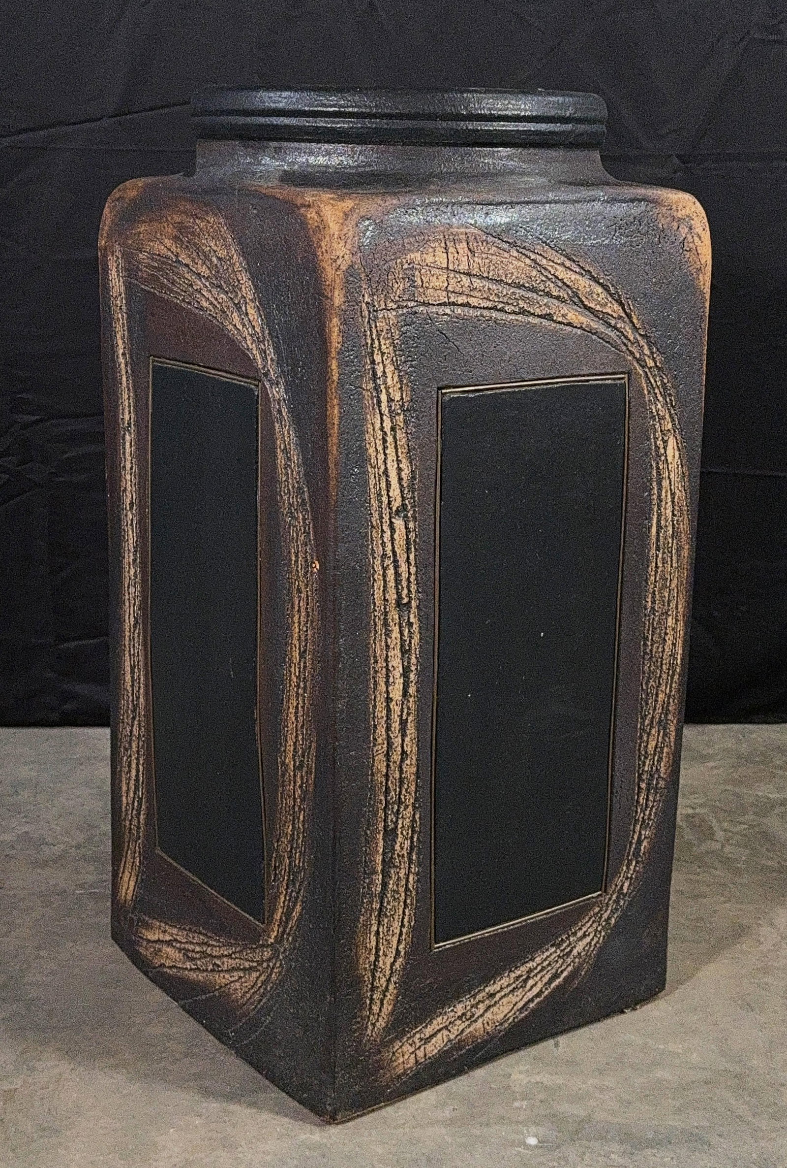 Vintage Brutalist Ceramic Floor Vase With Inlaid Brass Panels, Paul Evans Style, 1970s - 6