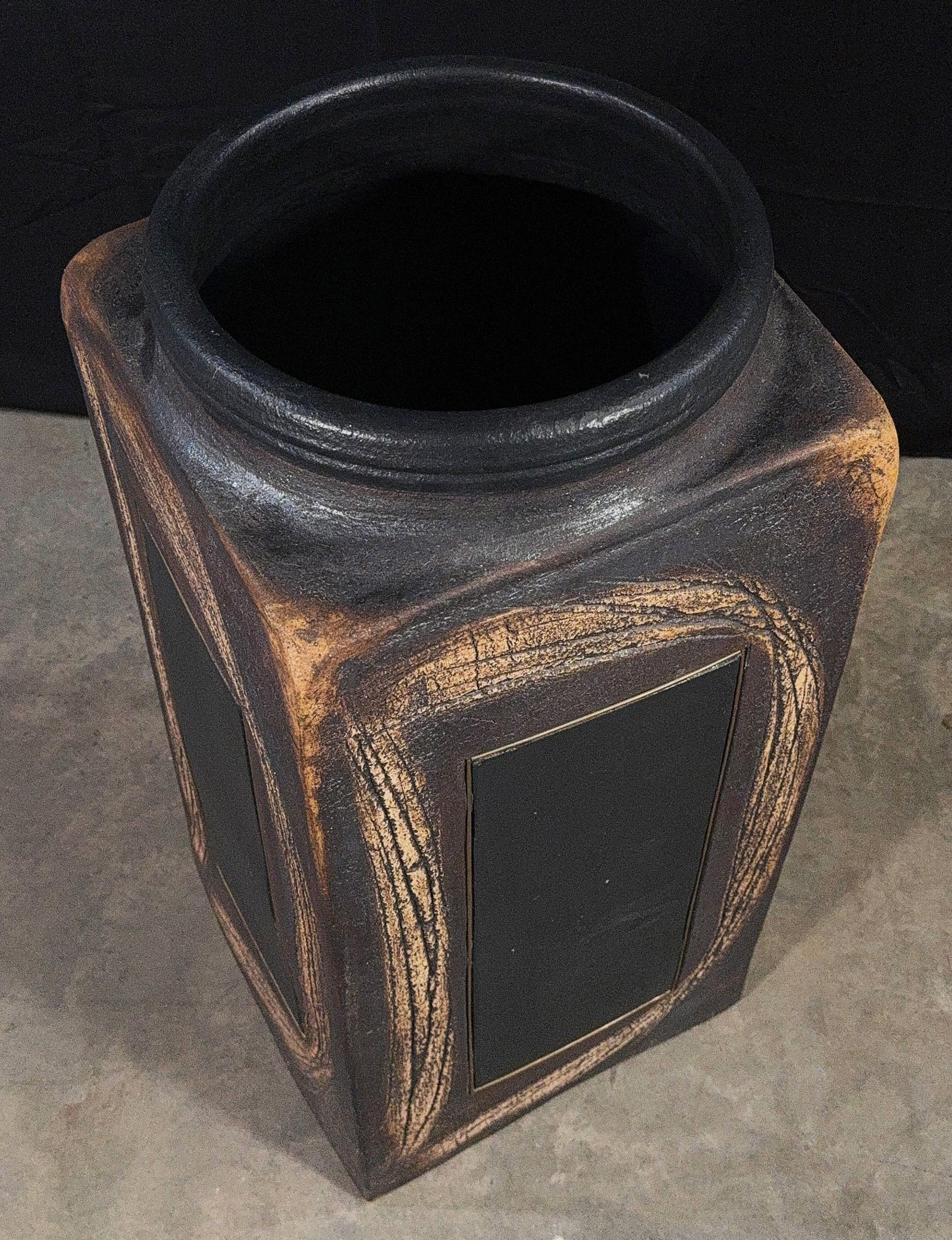Vintage Brutalist Ceramic Floor Vase With Inlaid Brass Panels, Paul Evans Style, 1970s - 8
