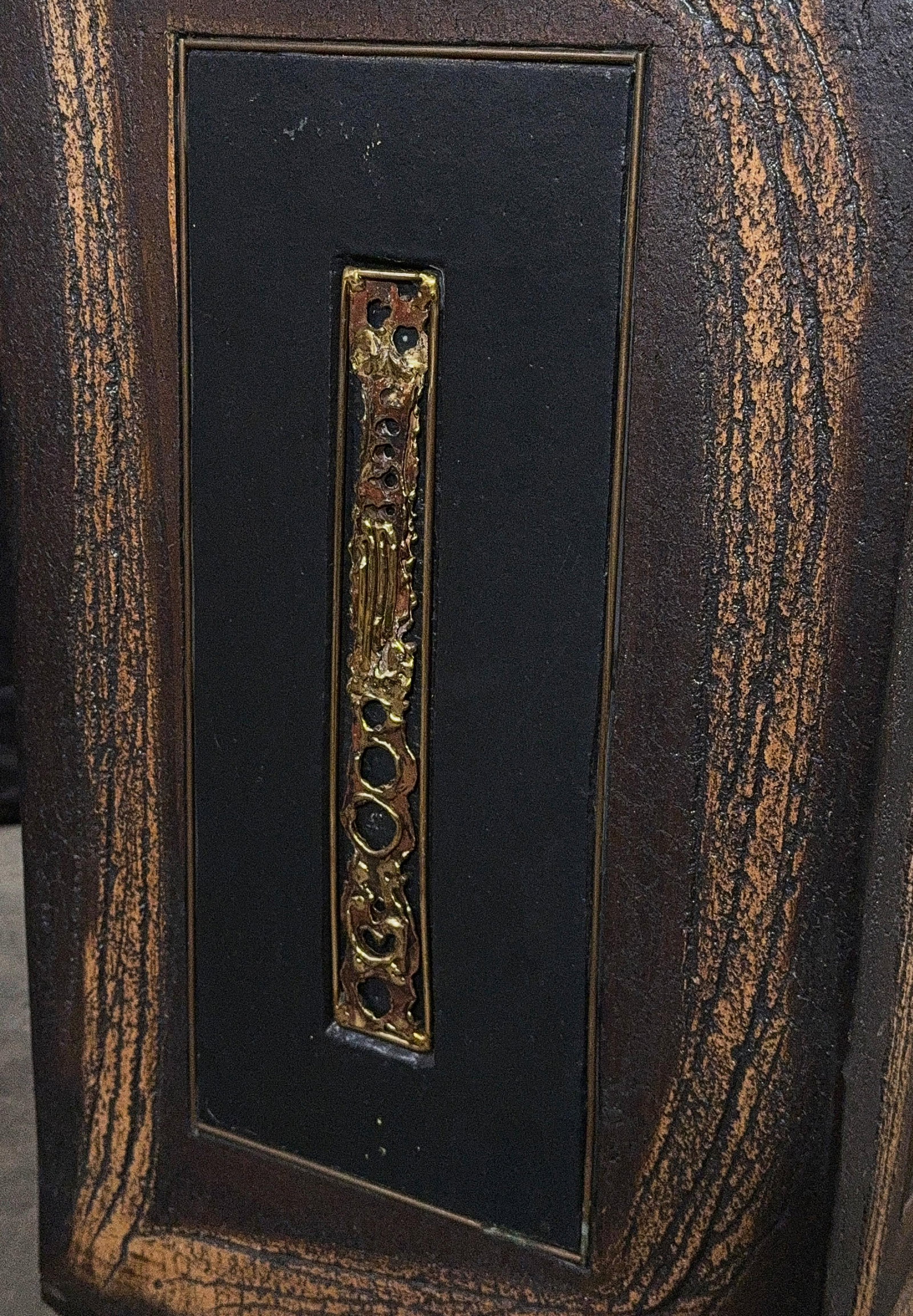 Vintage Brutalist Ceramic Floor Vase With Inlaid Brass Panels, Paul Evans Style, 1970s - 9