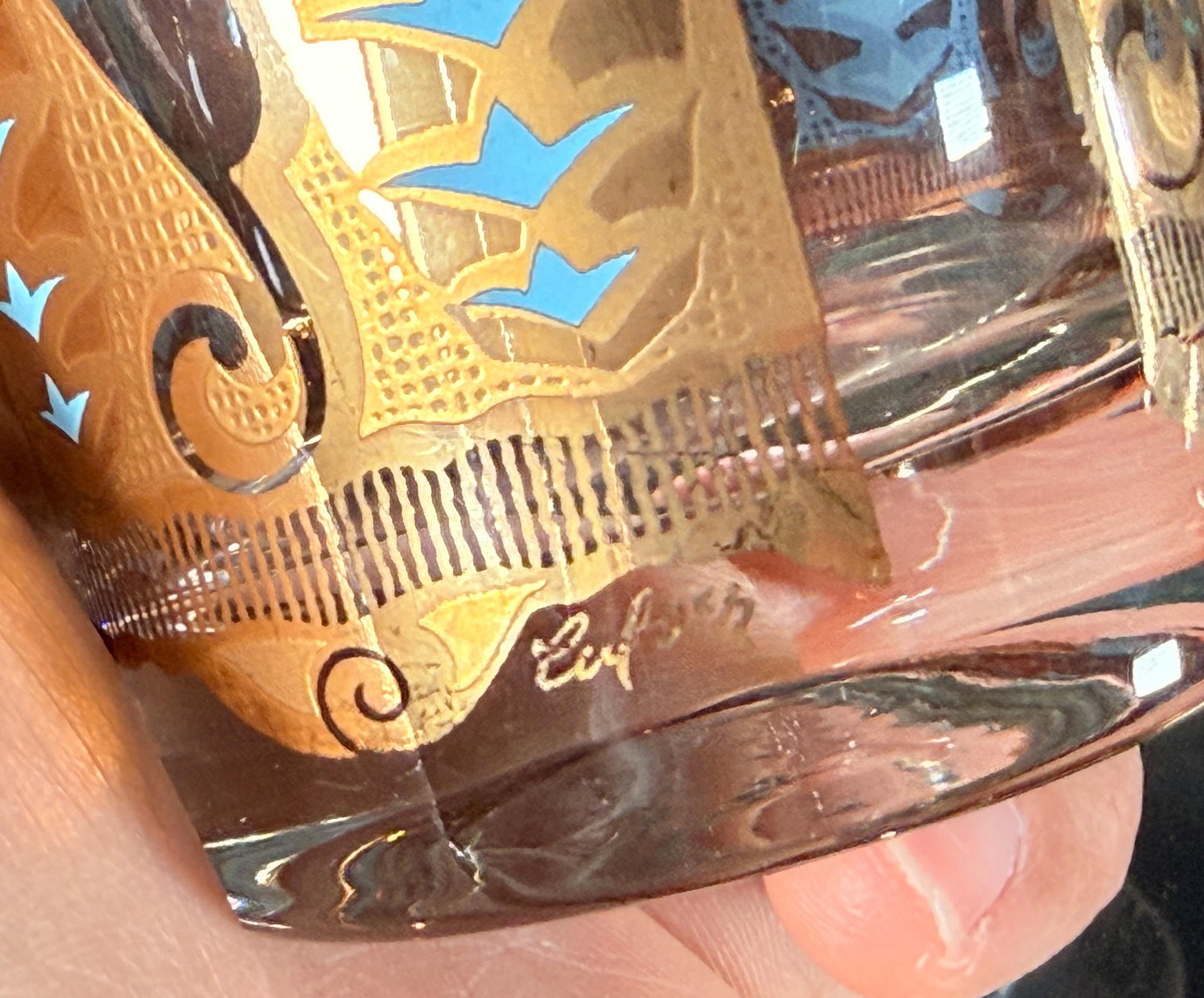 Culver Saratoga Highball Glasses in Turquoise and 22k Gold - Set of 6 - 8