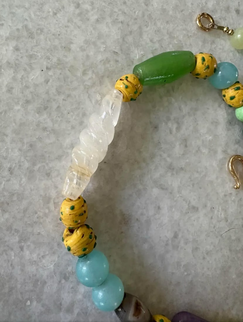 Carved Jade, Amethyst, Turquoise, Rare Ancient Venetian Glass Beaded Necklace Designed by Matthew Iz - 2