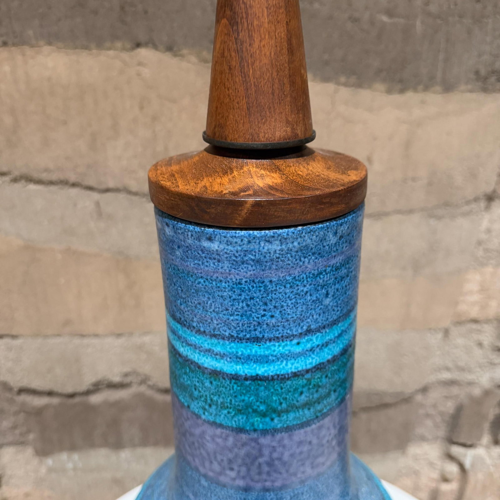 Aldo Londi Bitossi Table Lamp Stripped Blue Mid-Century Modern - 3