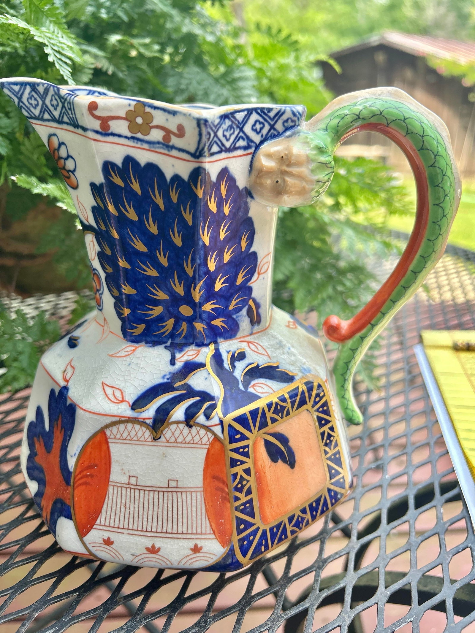 Early 20th Century Royal Doulton Imari Style Dragon Handle Cabinet Jug – Crackle Glaze – - 12