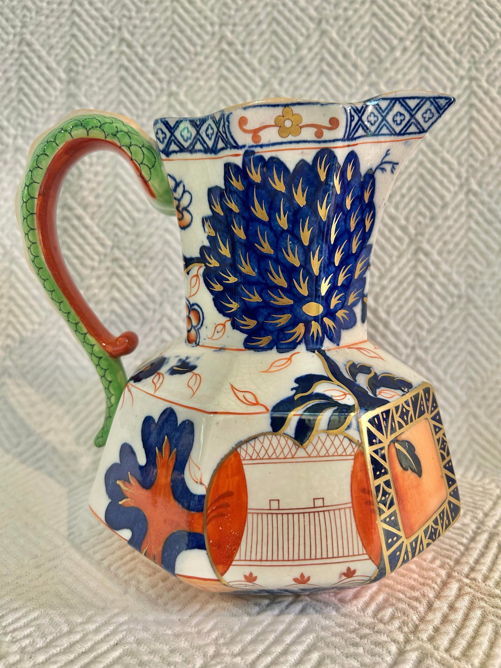 Early 20th Century Royal Doulton Imari Style Dragon Handle Cabinet Jug – Crackle Glaze – - 2
