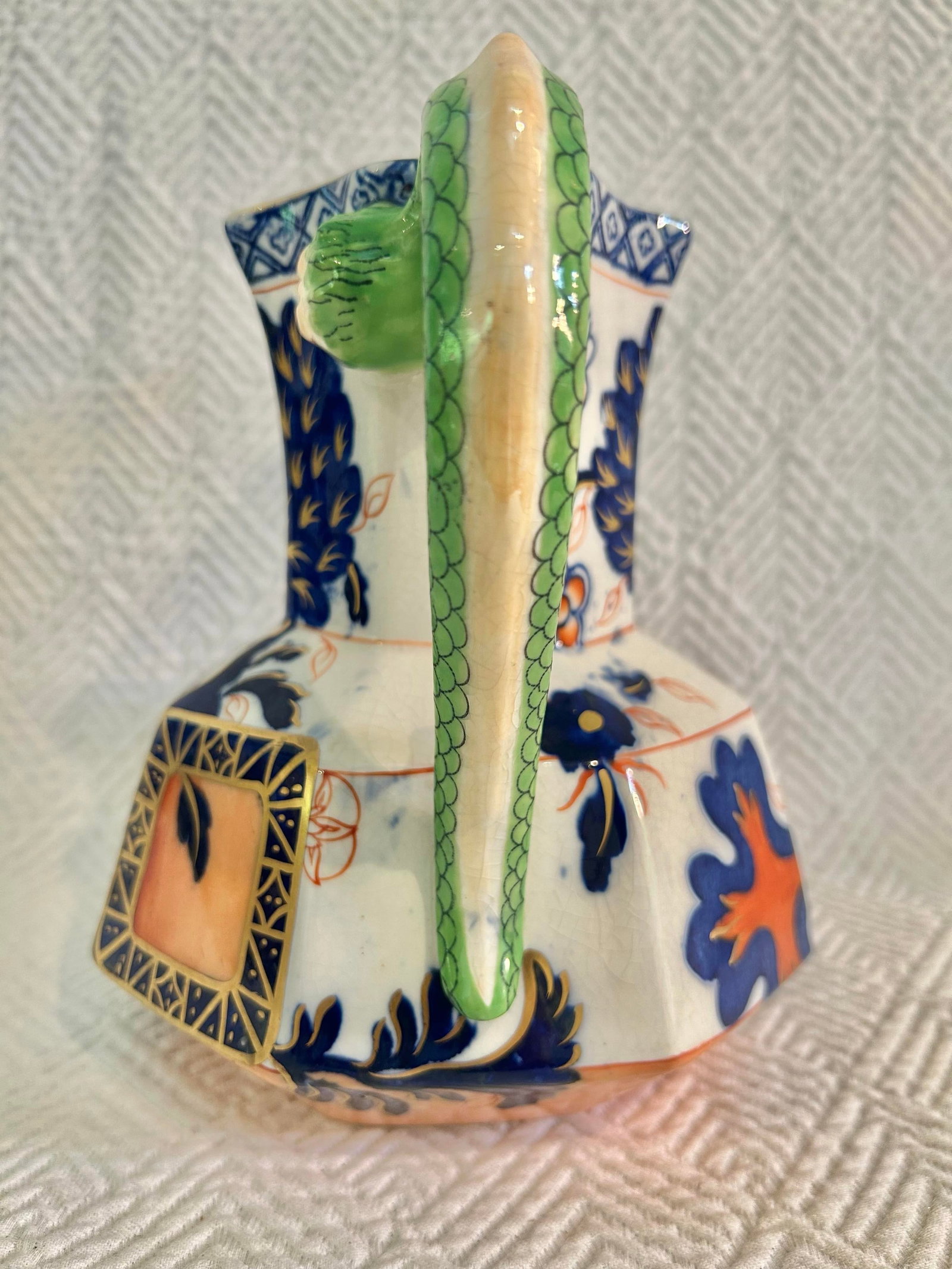 Early 20th Century Royal Doulton Imari Style Dragon Handle Cabinet Jug – Crackle Glaze – - 4